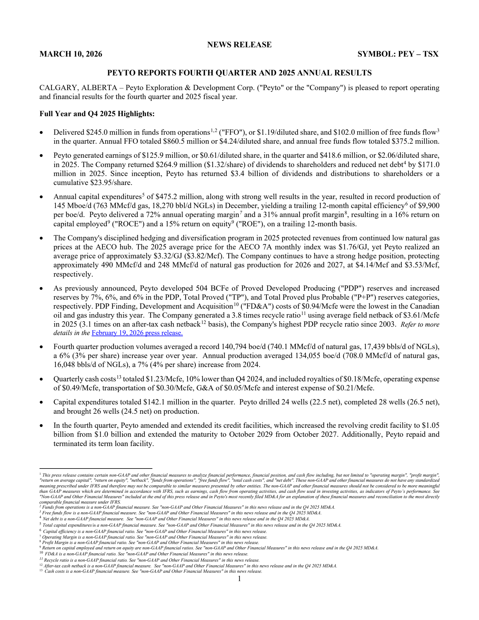 Peyto Exploration & Development's Q4 2025 Press Release