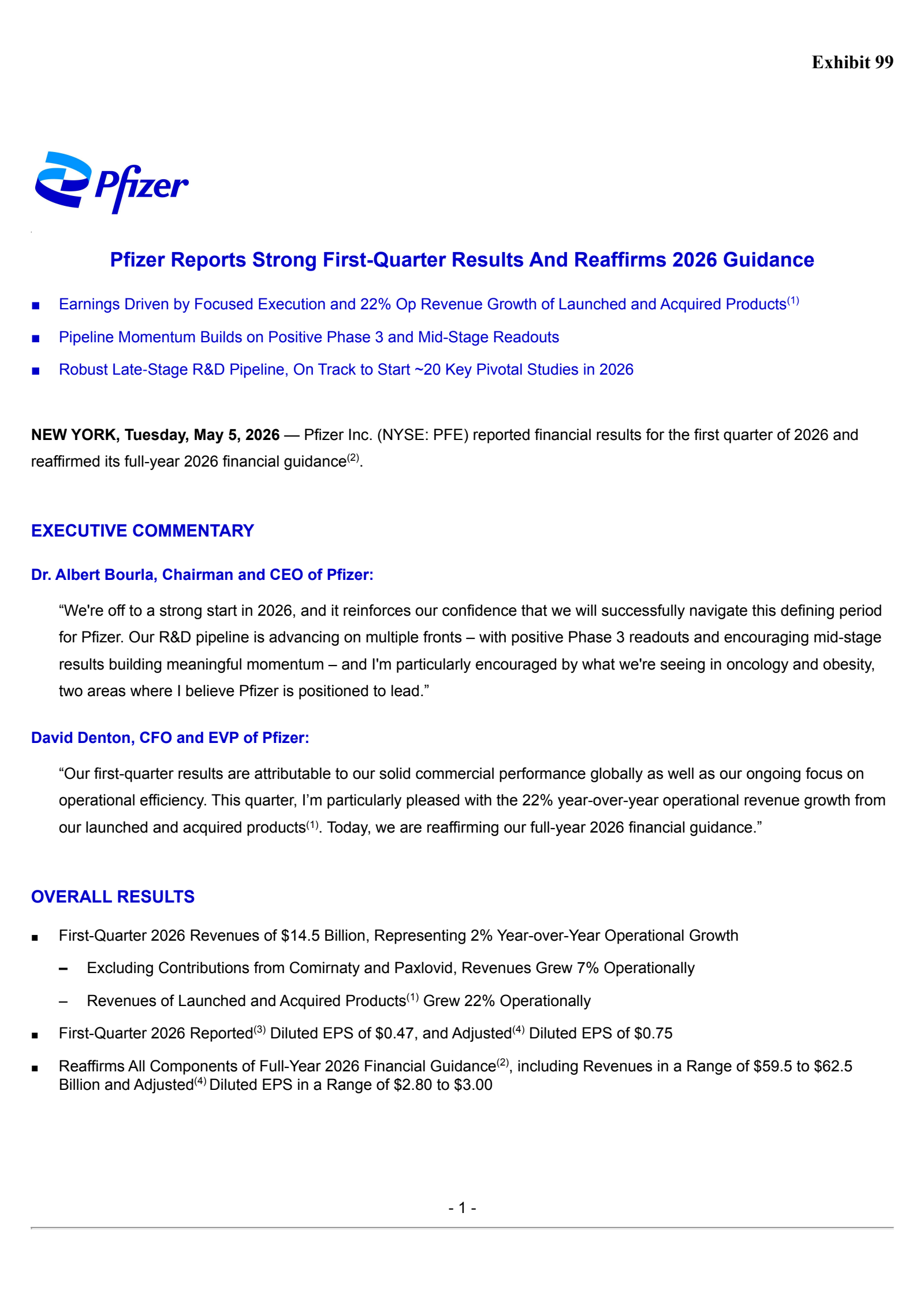 Pfizer's Q1 2026 Press Release