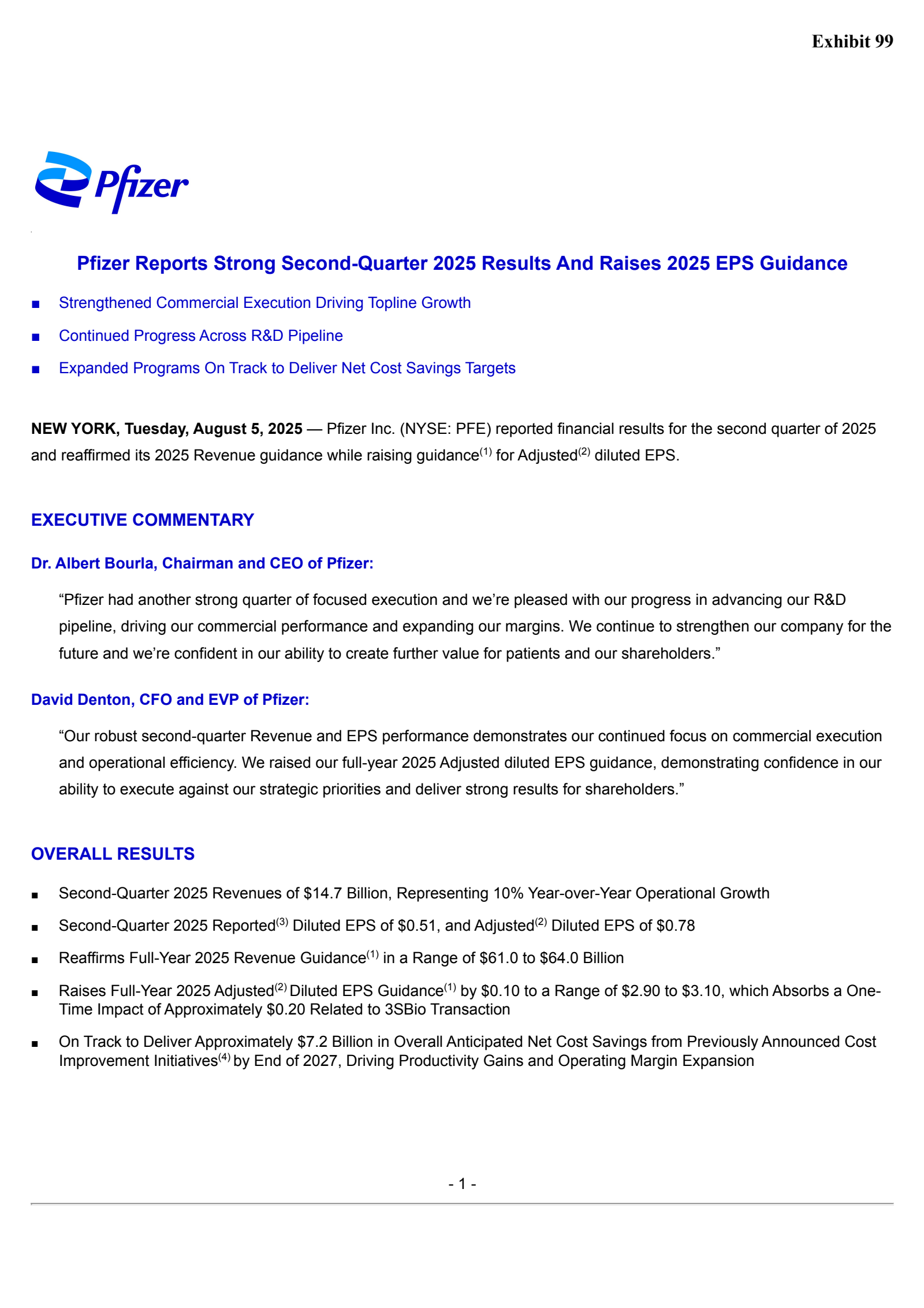 Pfizer's Q2 2025 Press Release