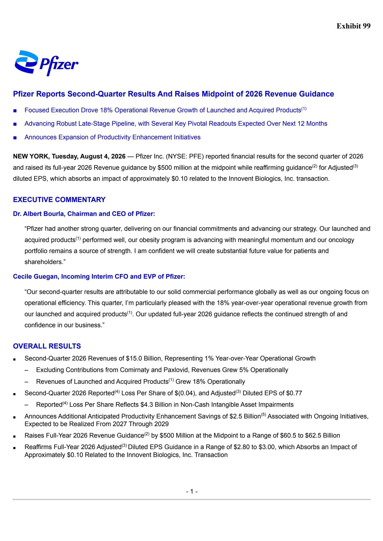 Pfizer's Q2 2026 Press Release