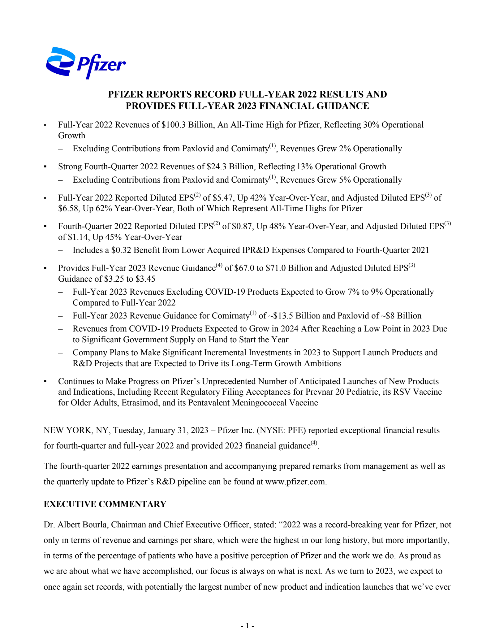 Pfizer's Q4 2022 Press Release