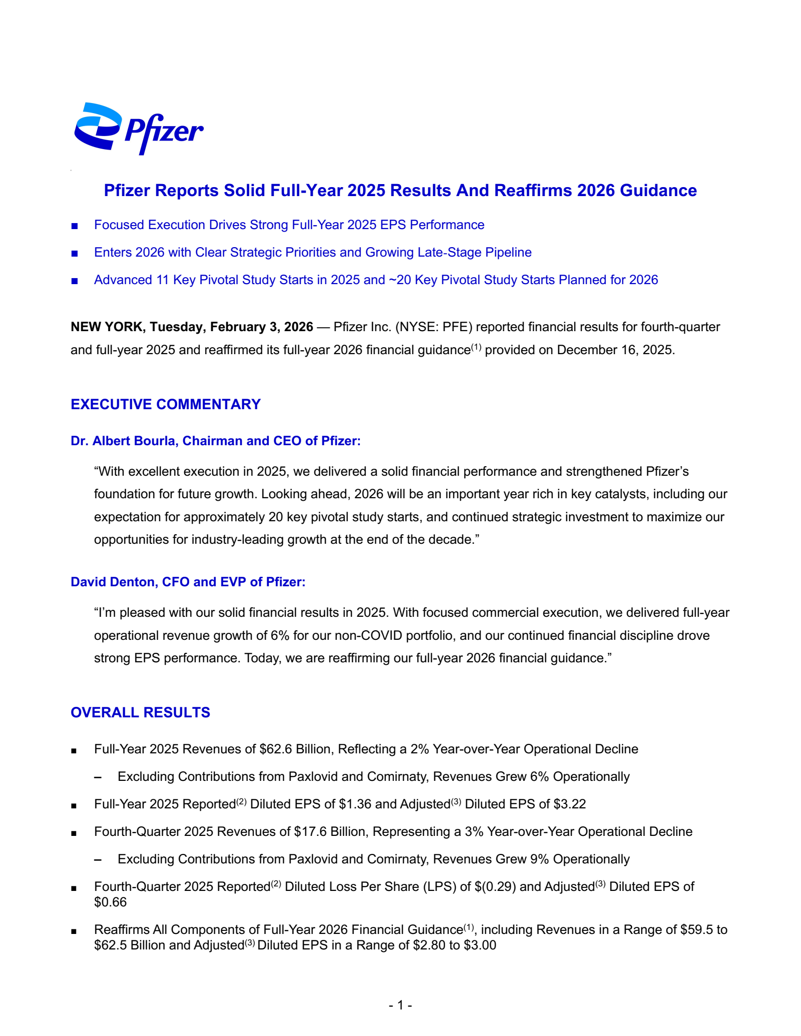 Pfizer's Q4 2025 Press Release