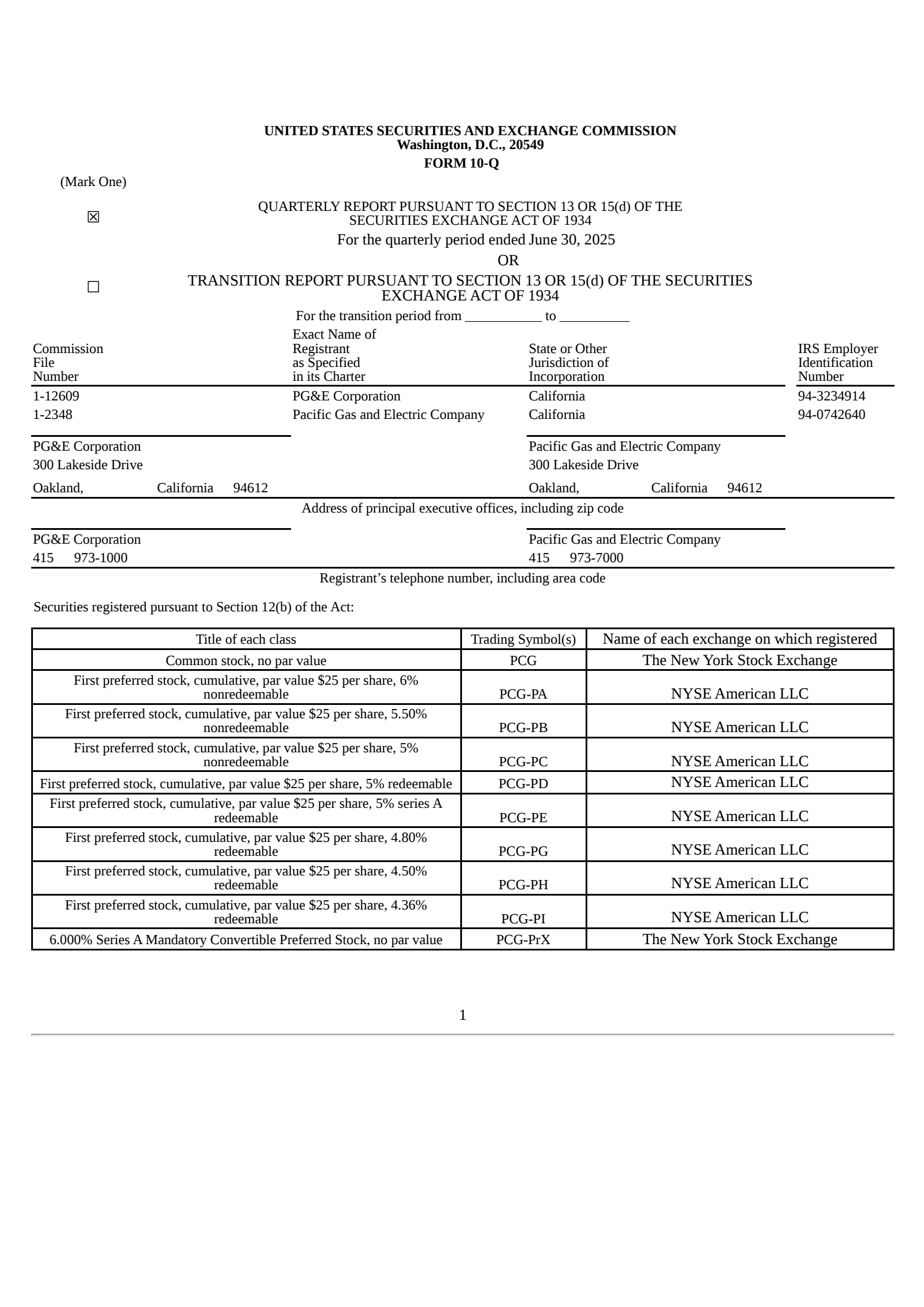 Pacific Gas & Electric's Q2 2025 Quarterly report
