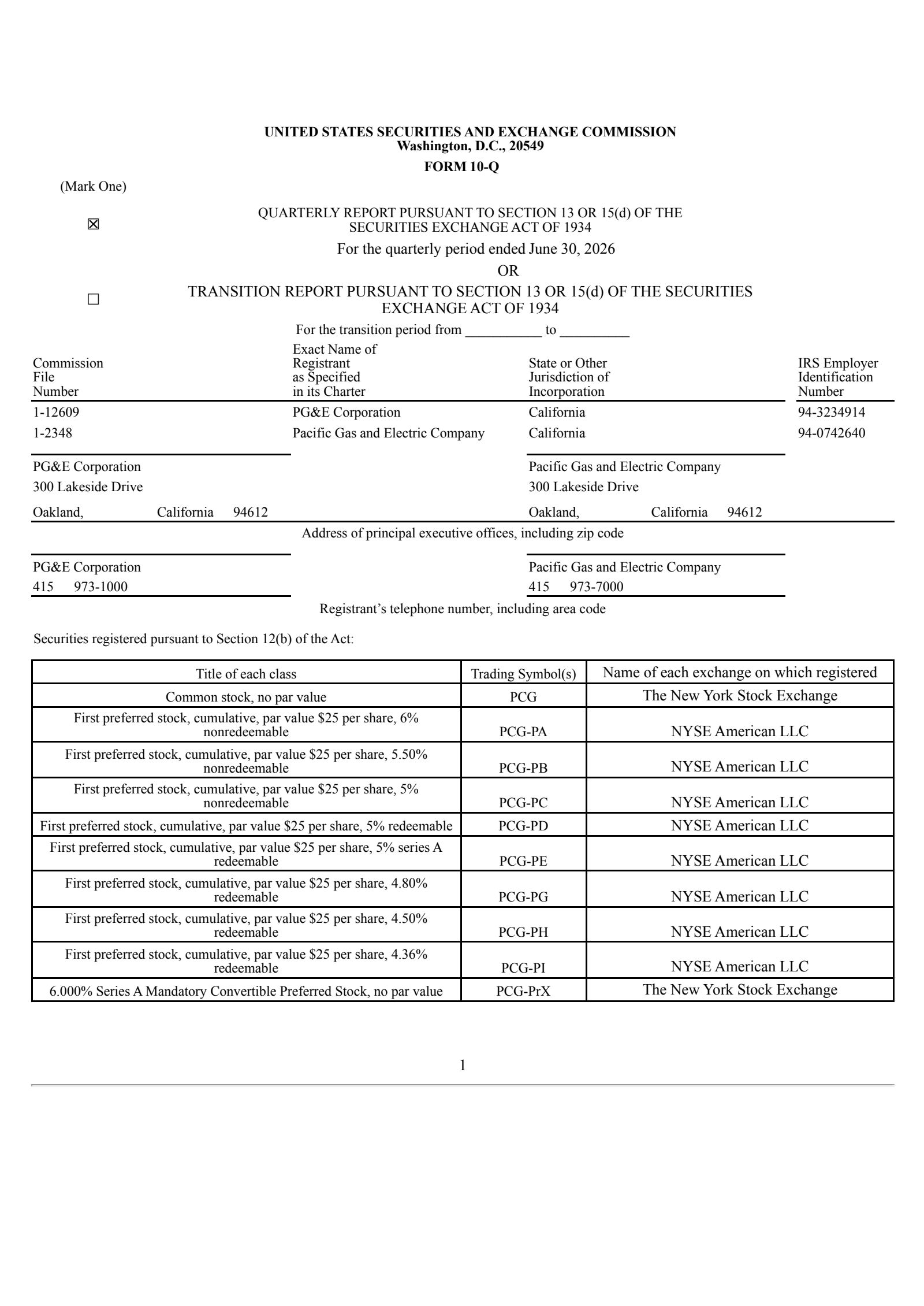 Pacific Gas & Electric's Q2 2026 Quarterly report