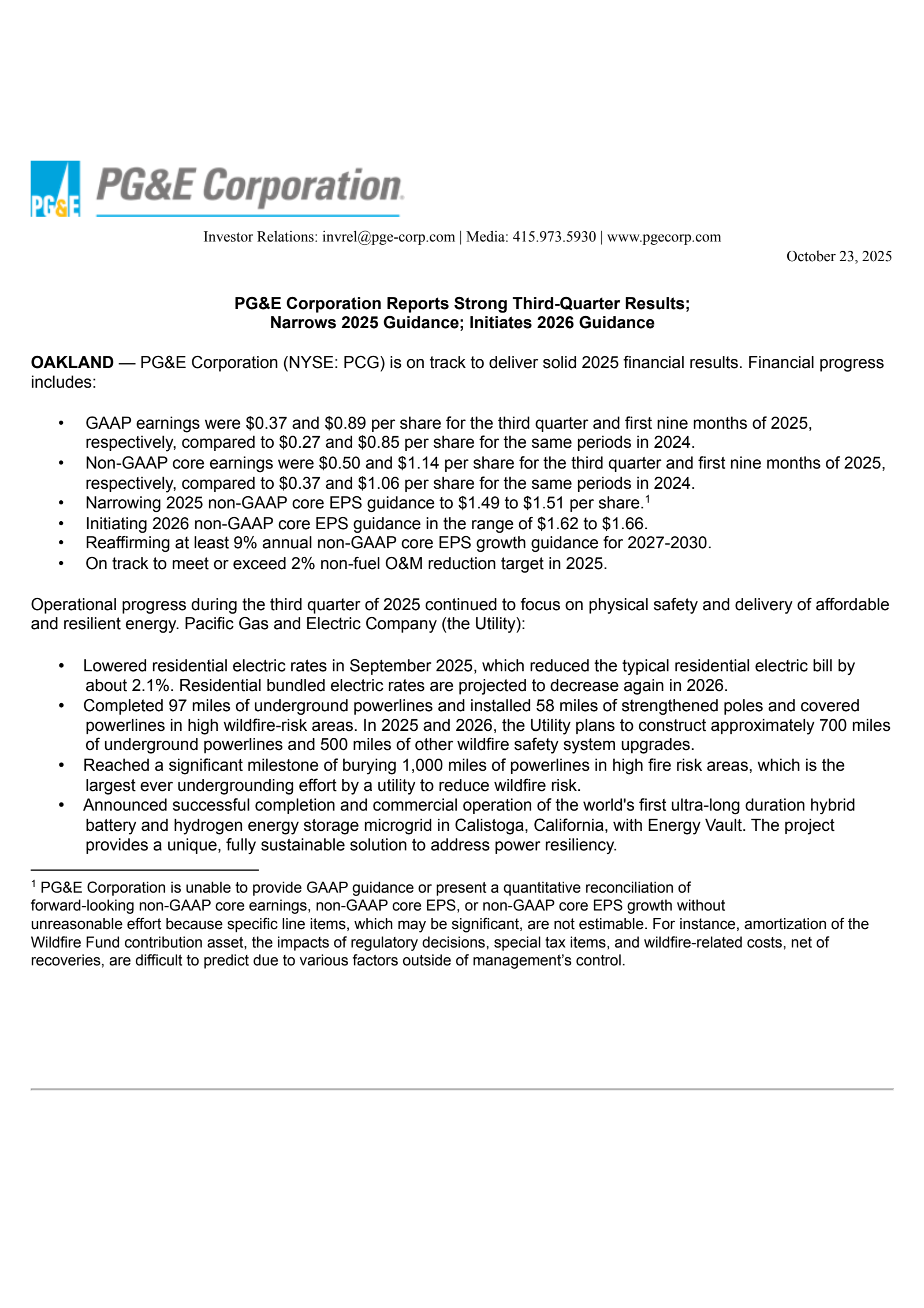 Pacific Gas & Electric's Q3 2025 Earnings Release