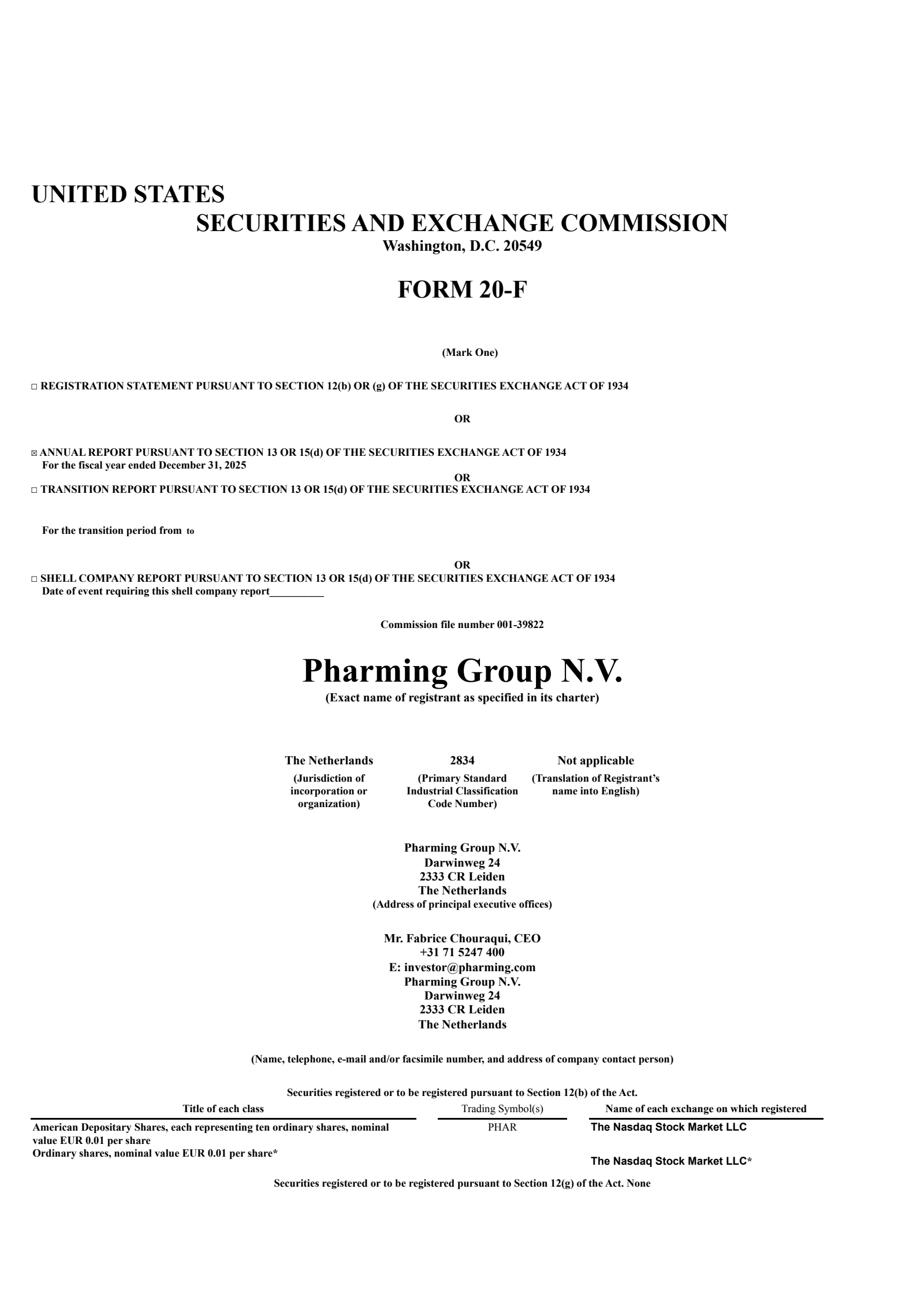 Pharming Group's Q4 2025 Annual report