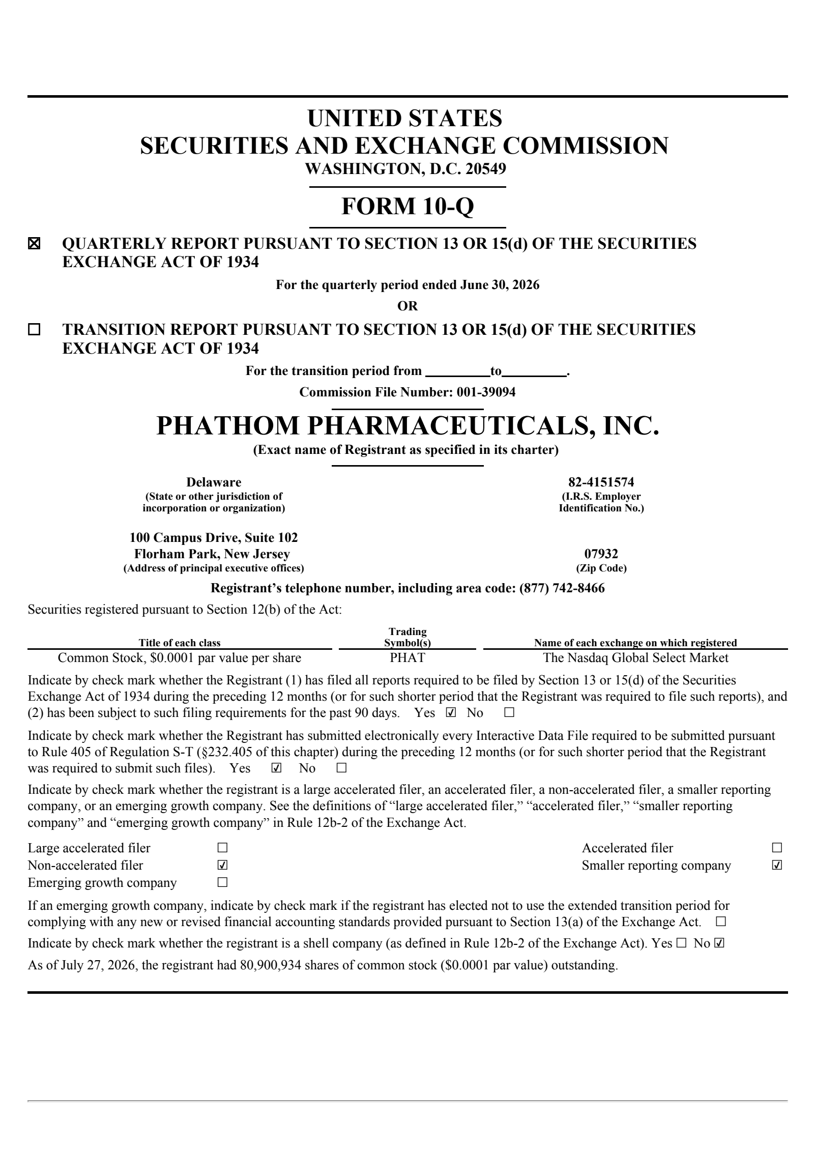 Phathom Pharmaceuticals' Q2 2026 Quarterly report