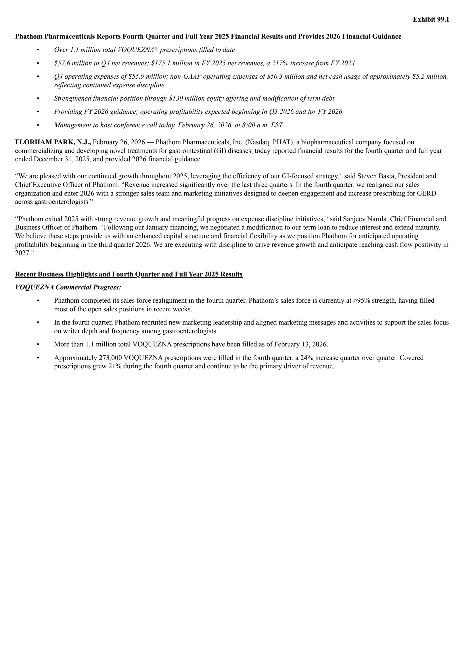 Phathom Pharmaceuticals' Q4 2025 Press Release