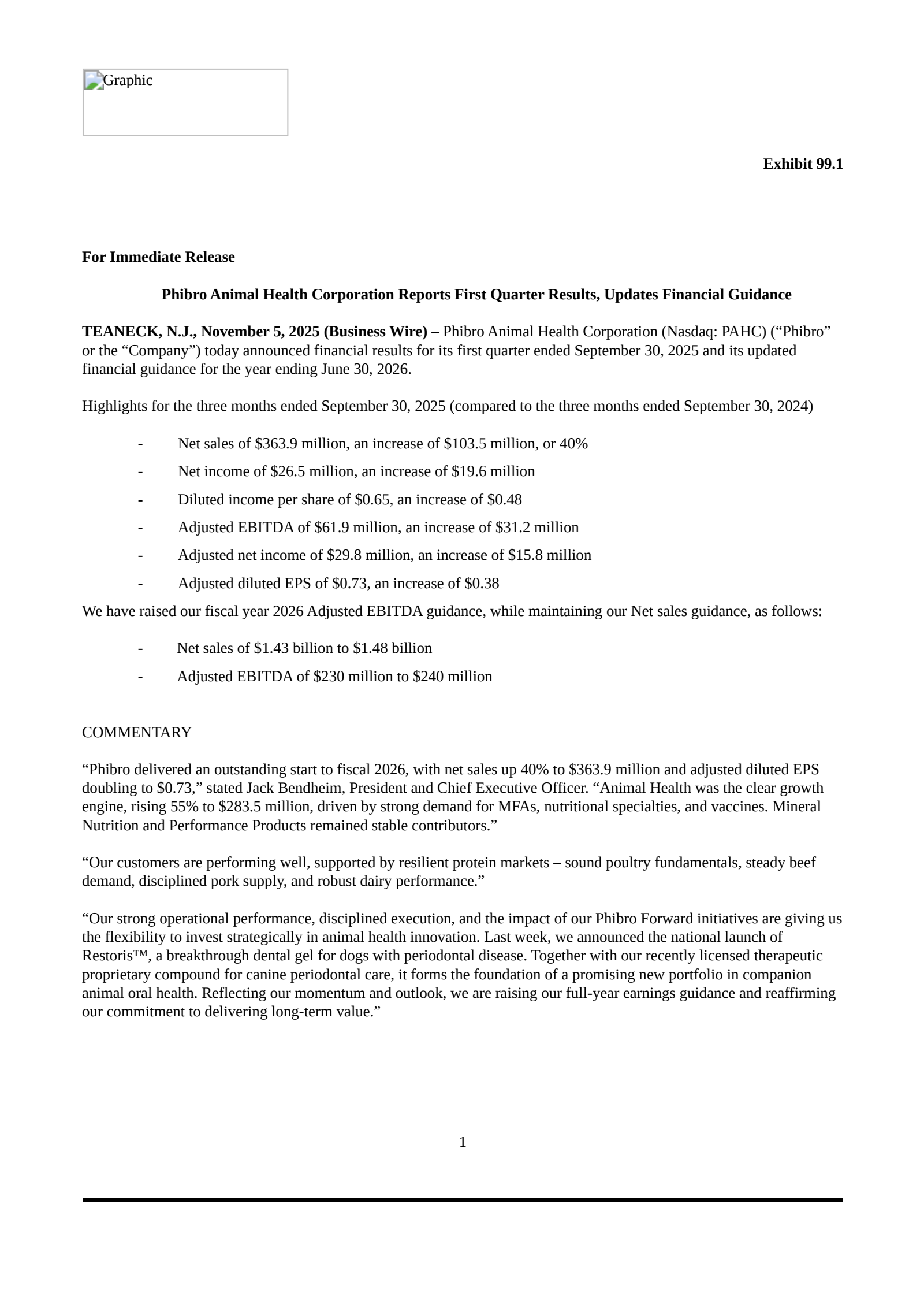 Phibro Animal Health's Q1 2026 Earnings Release