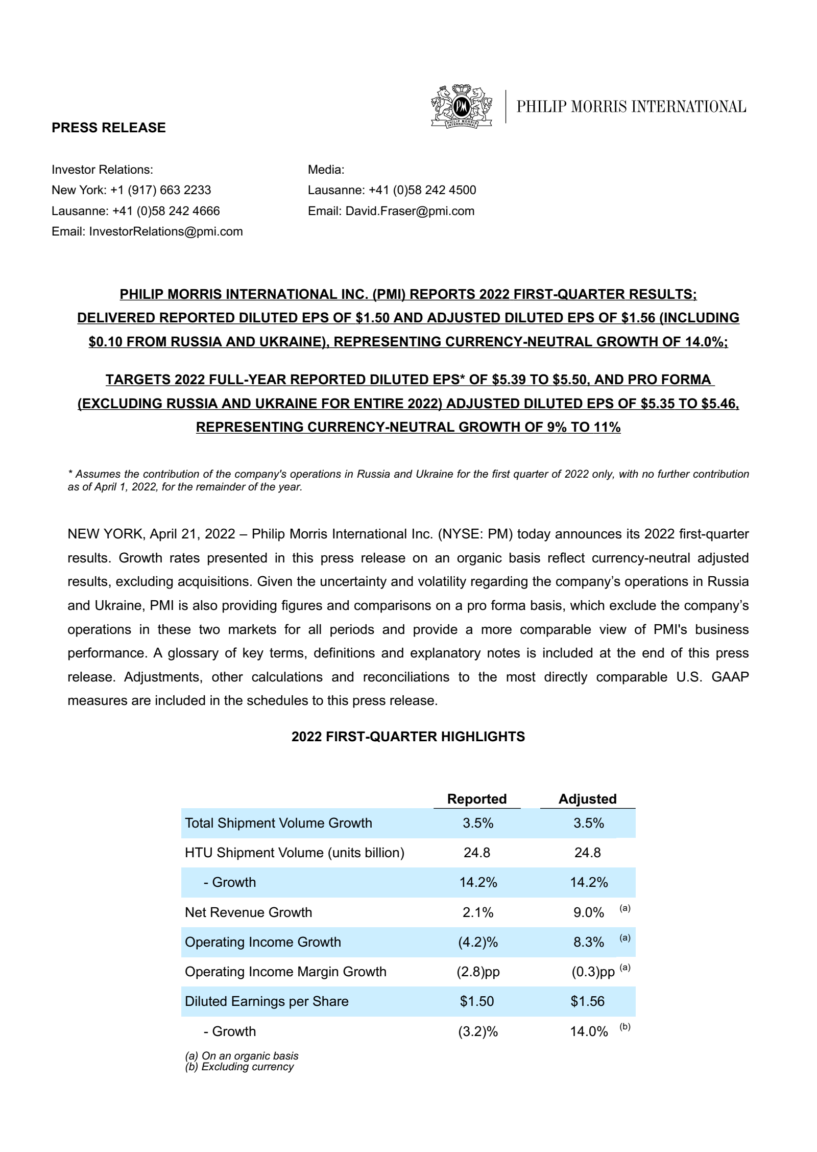 Philip Morris International's Q1 2022 Press Release