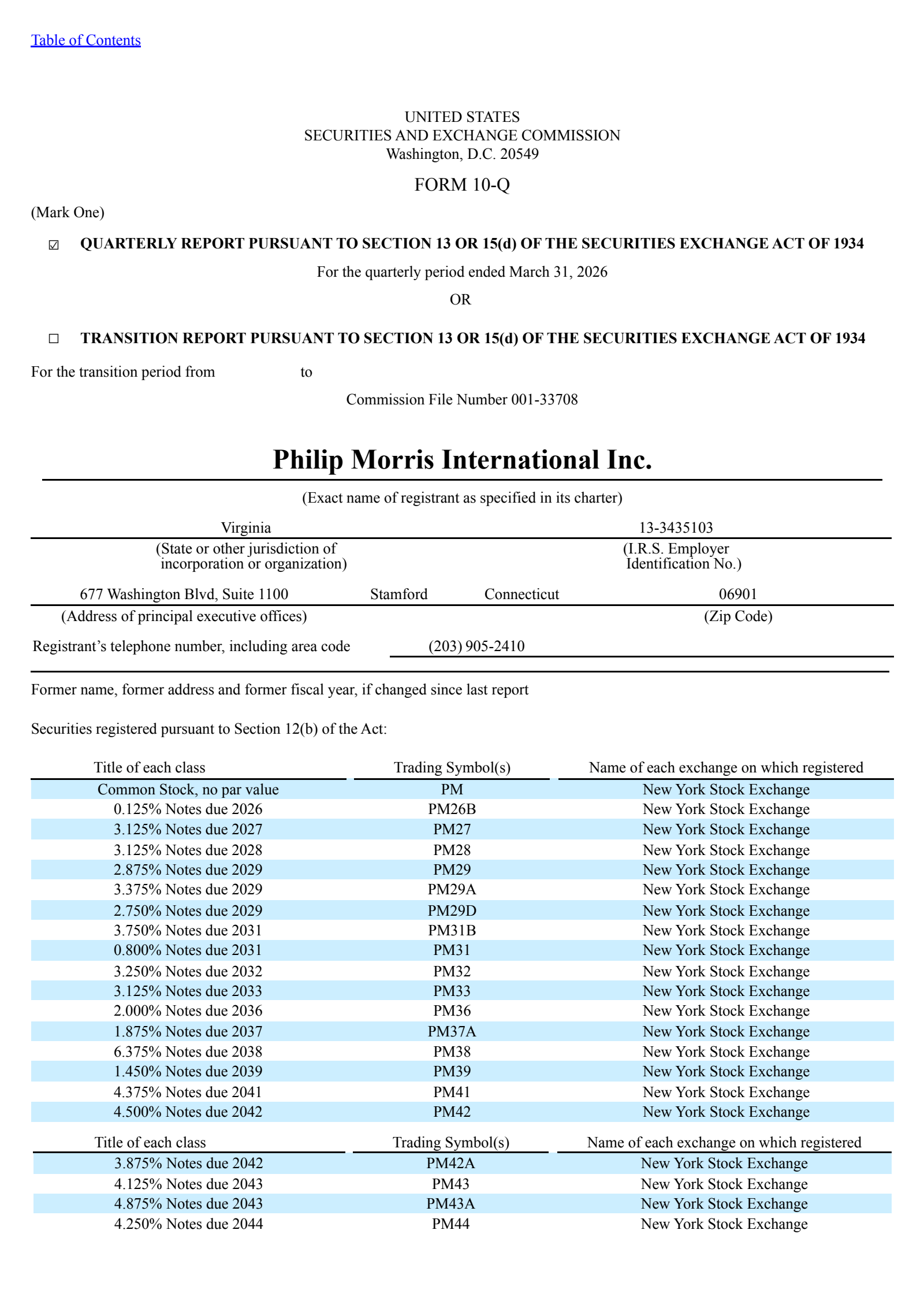Philip Morris International's Q1 2026 Quarterly report
