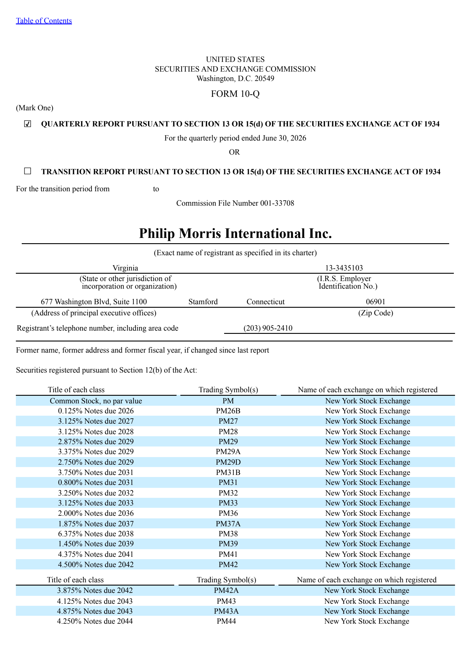 Philip Morris International's Q2 2026 Quarterly report