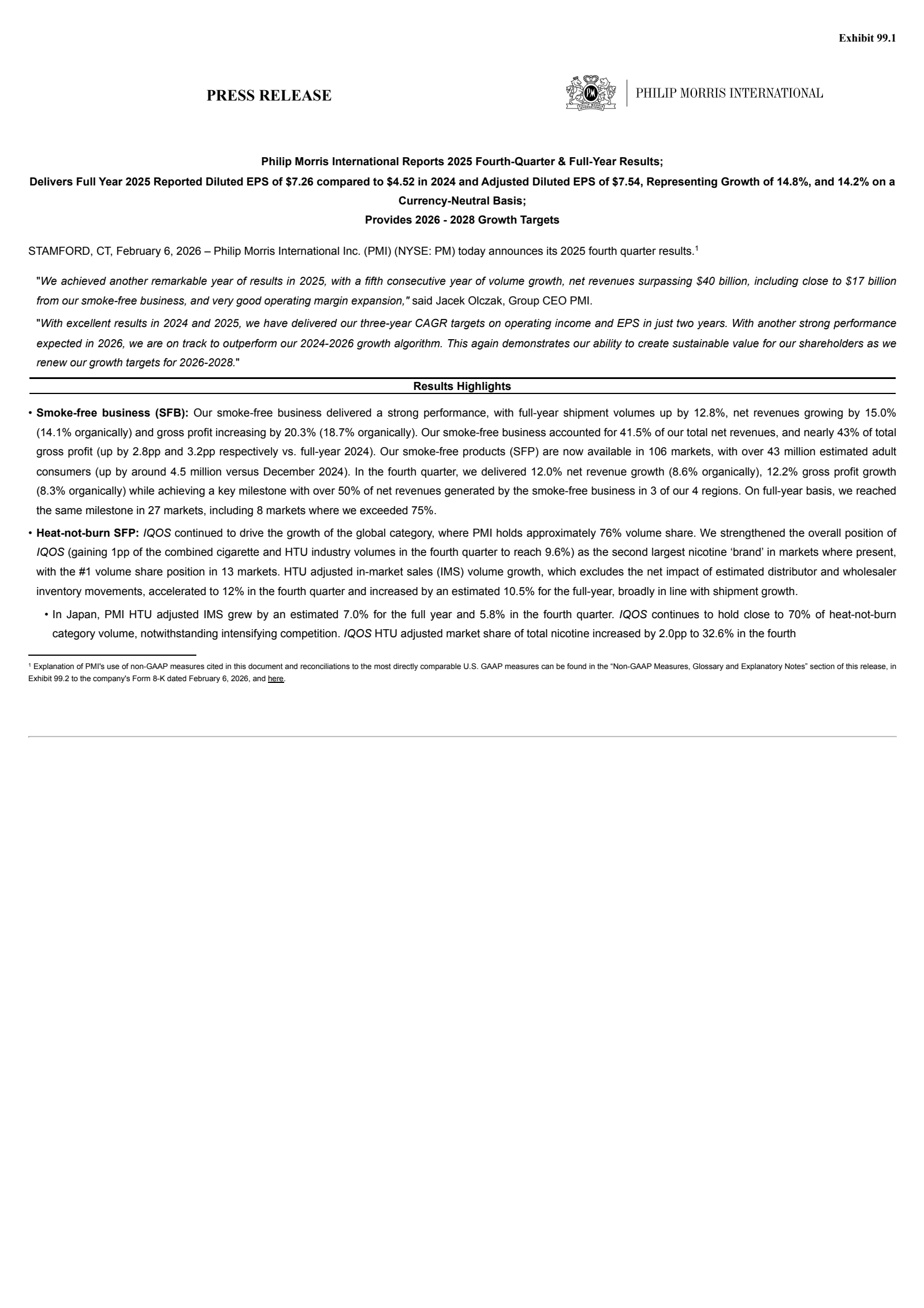 Philip Morris International's Q4 2025 Press Release