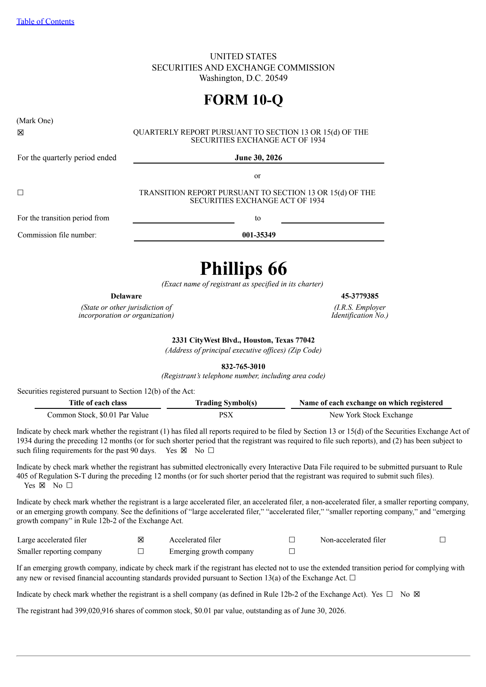 Phillips 66's Q2 2026 Quarterly report