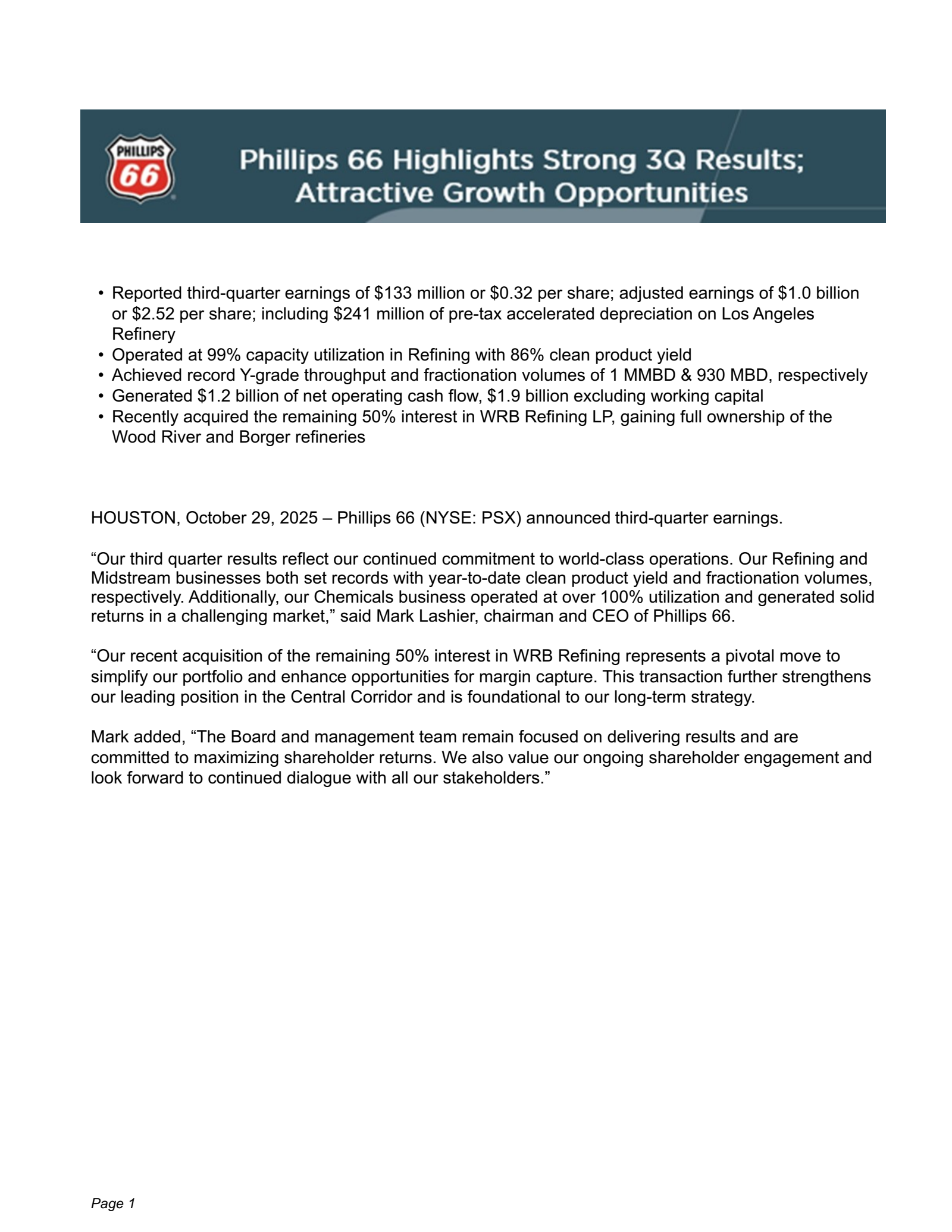 Phillips 66's Q3 2025 Earnings Release