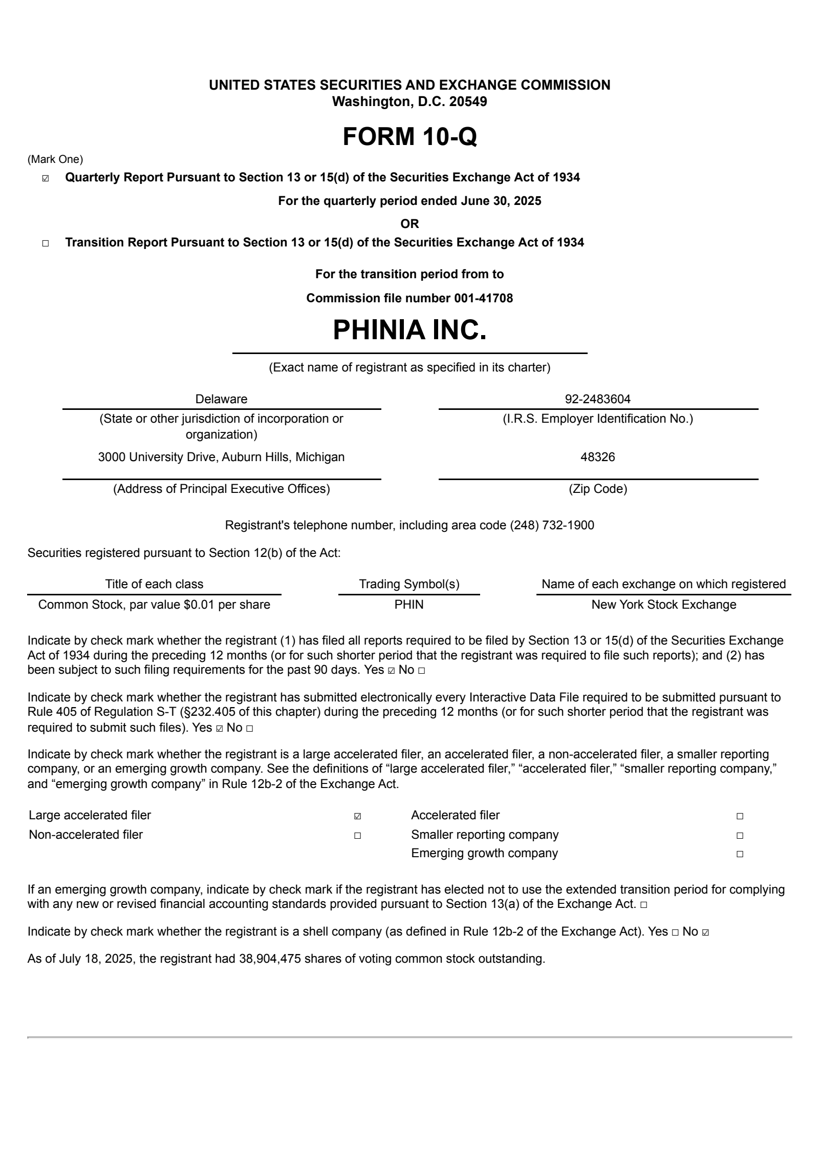 PHINIA's Q2 2025 Quarterly report