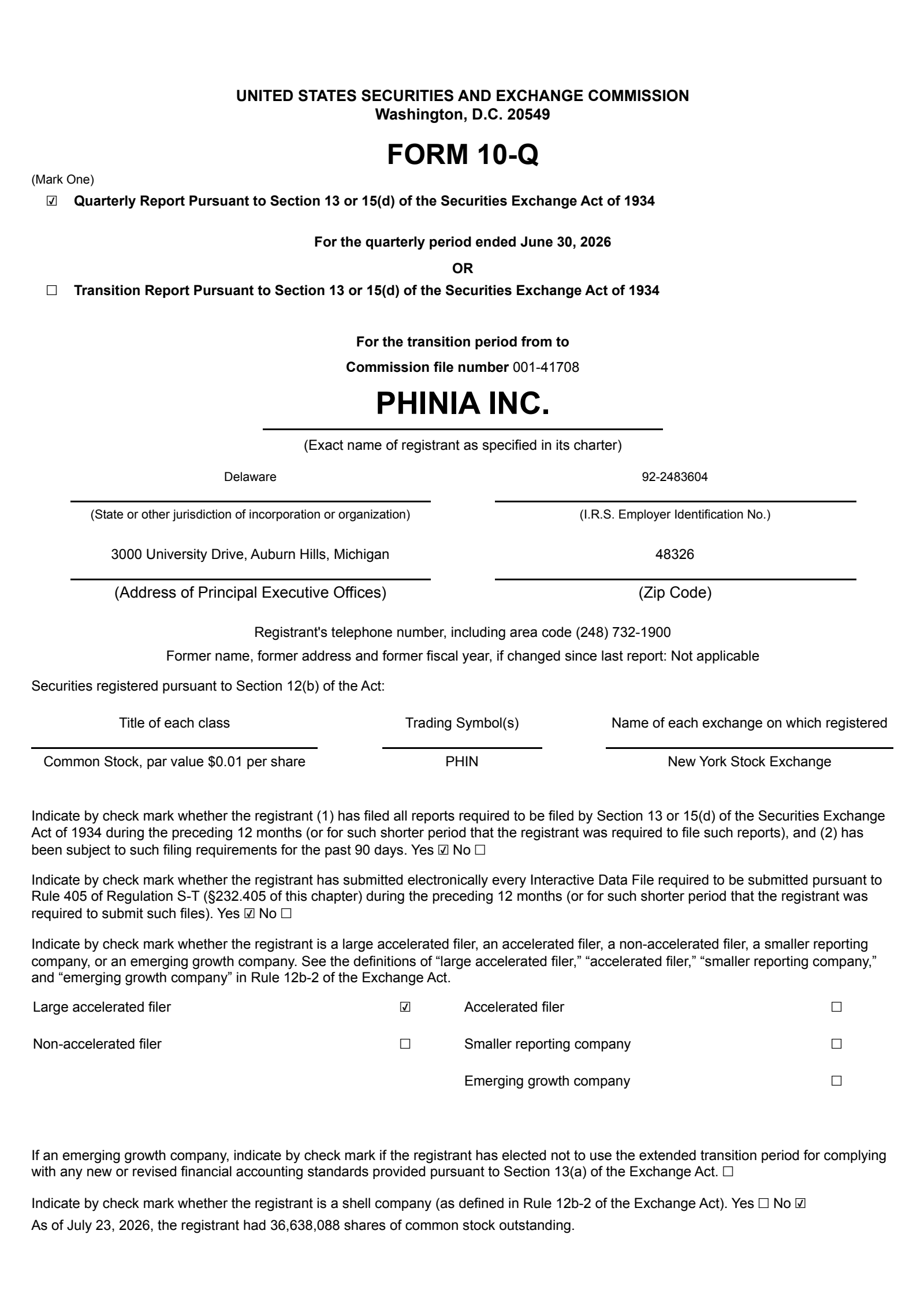 PHINIA's Q2 2026 Quarterly report