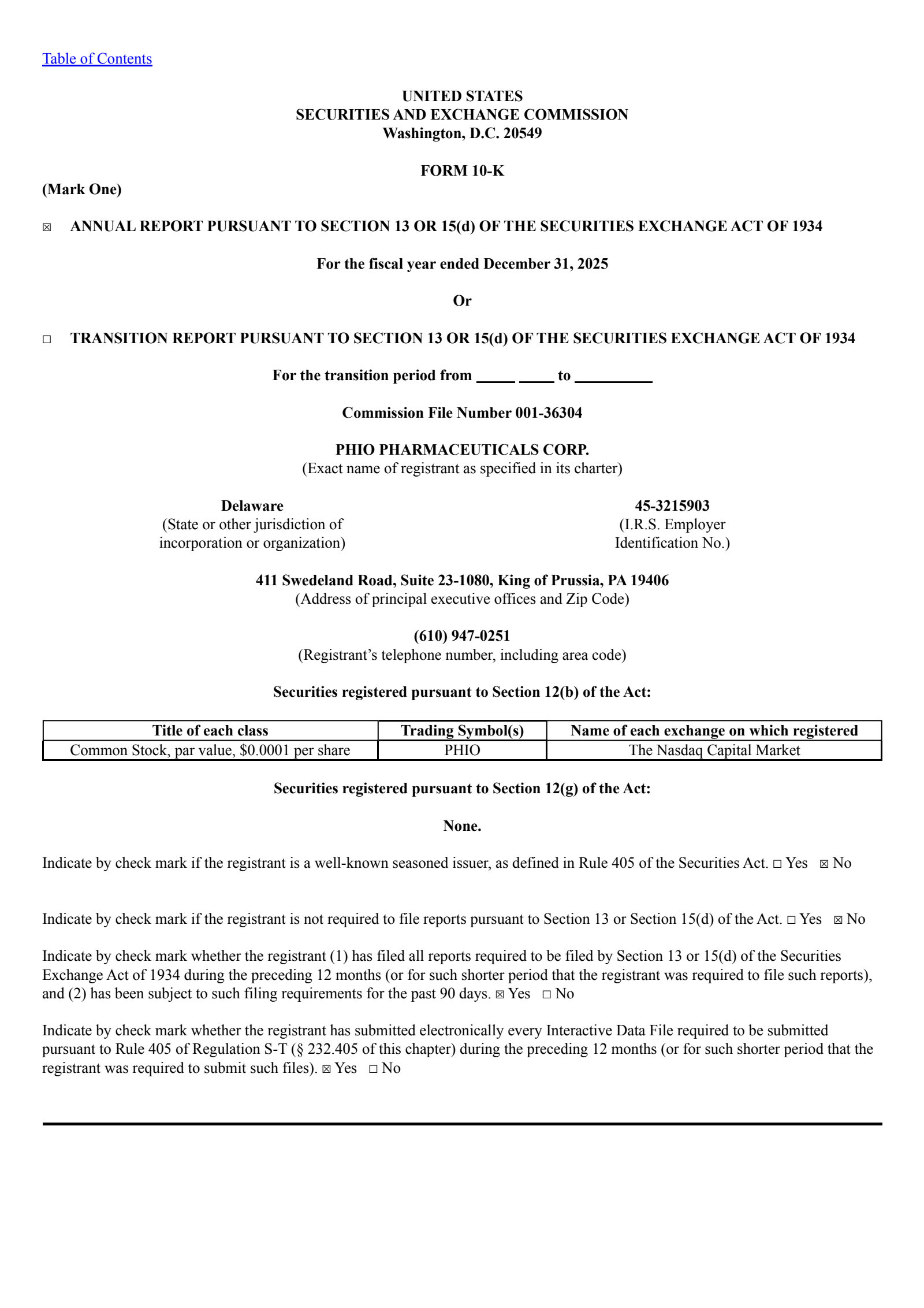 Phio Pharmaceuticals' Q4 2025 Annual report