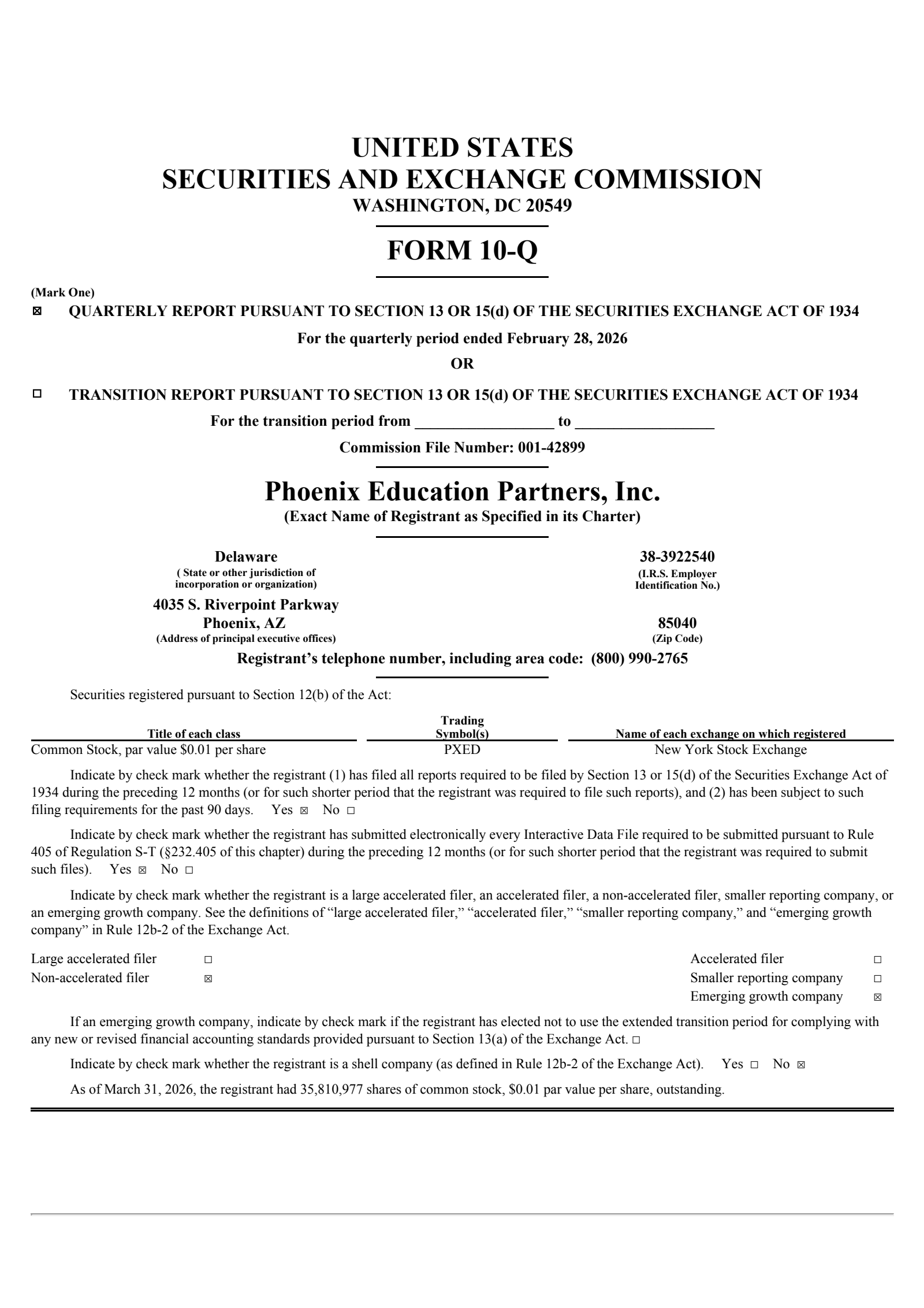Phoenix Education Partners' Q2 2026 Quarterly report