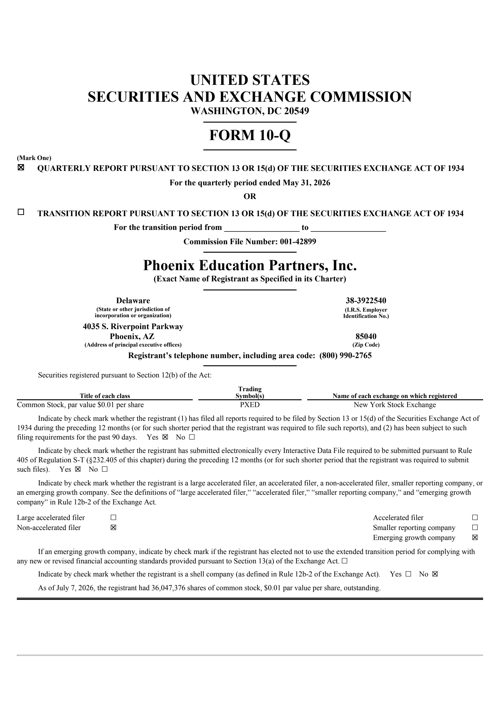 Phoenix Education Partners' Q3 2026 Quarterly report