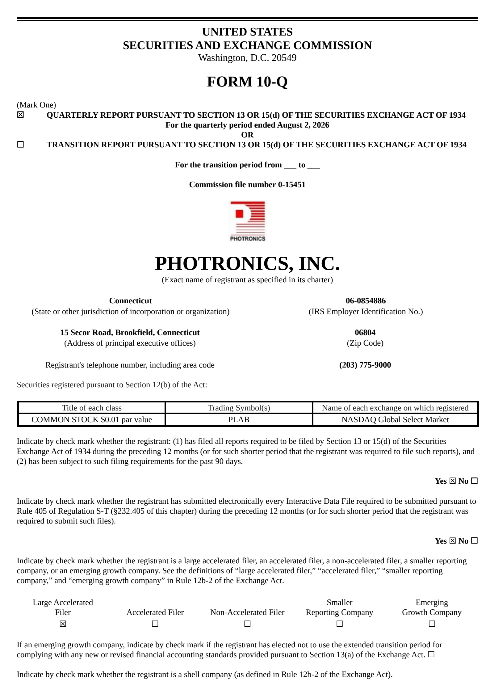 Photronics' Q3 2026 Quarterly report