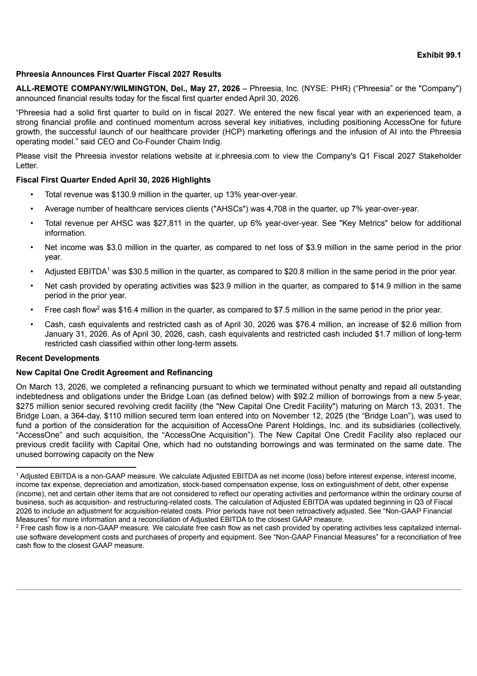 Phreesia's Q1 2027 Press Release