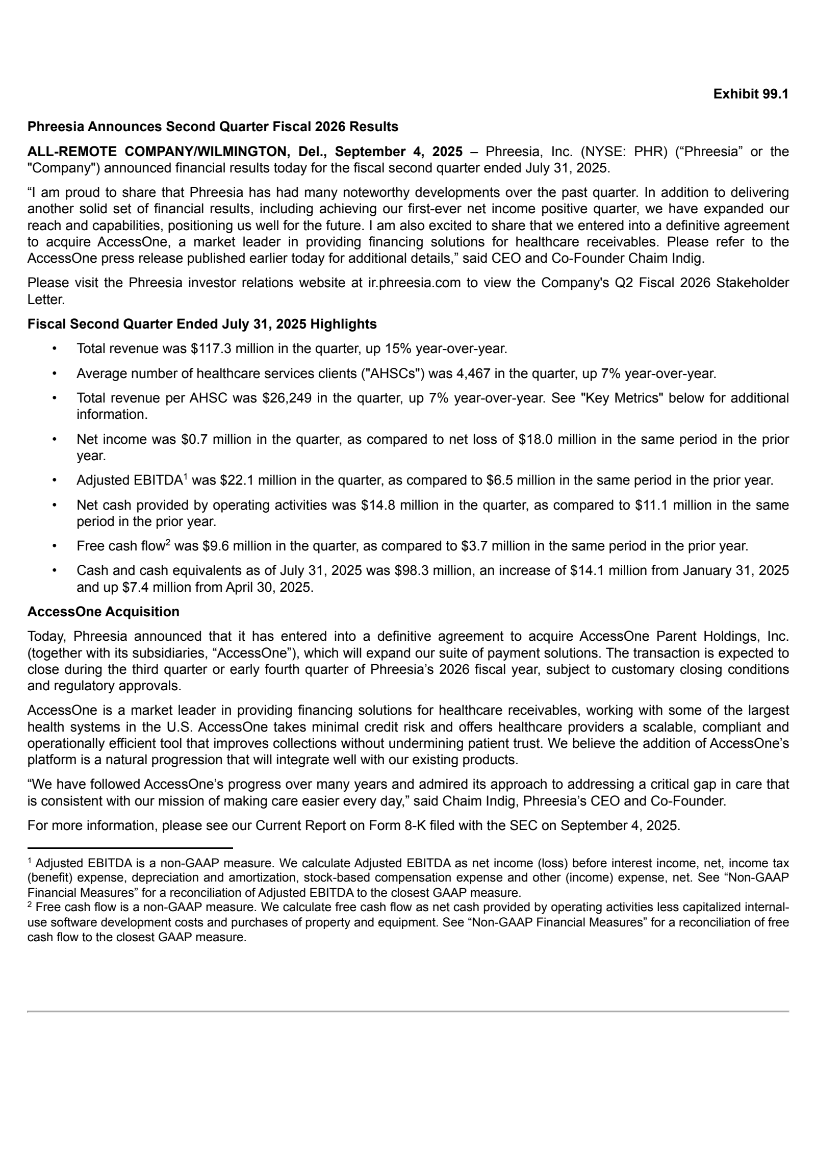 Phreesia's Q2 2026 Press Release