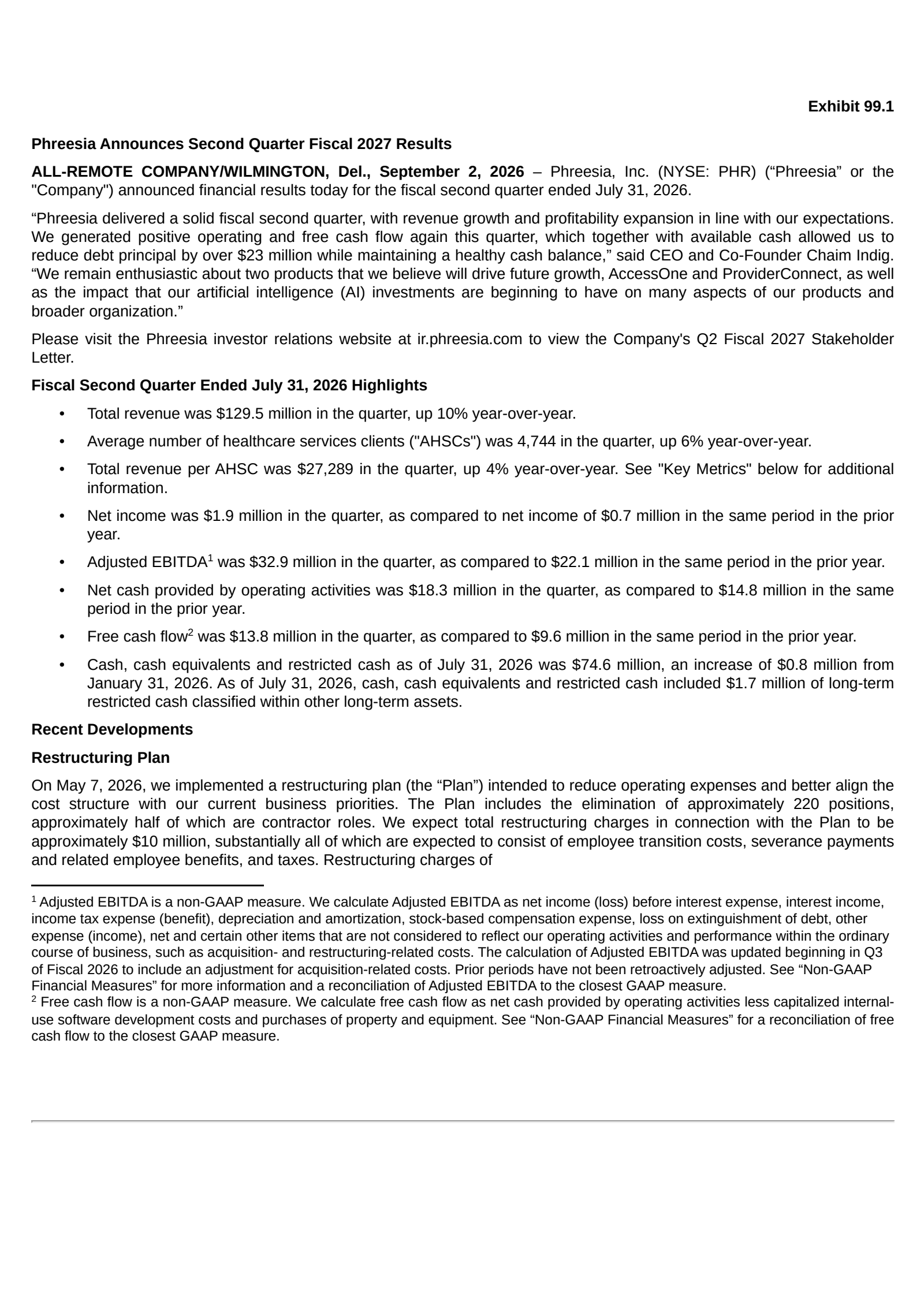 Phreesia's Q2 2027 Press Release