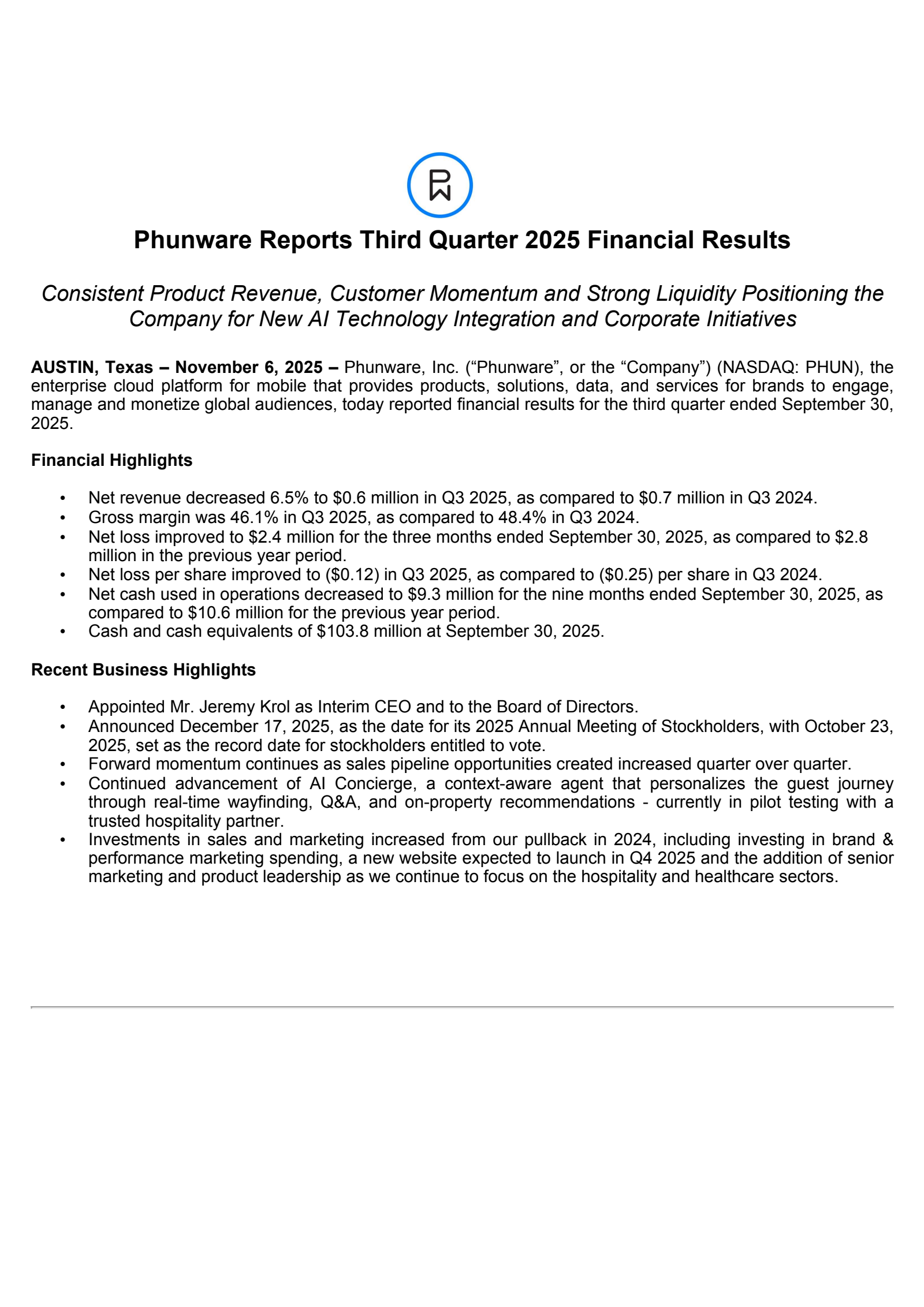 Phunware's Q3 2025 Earnings Release