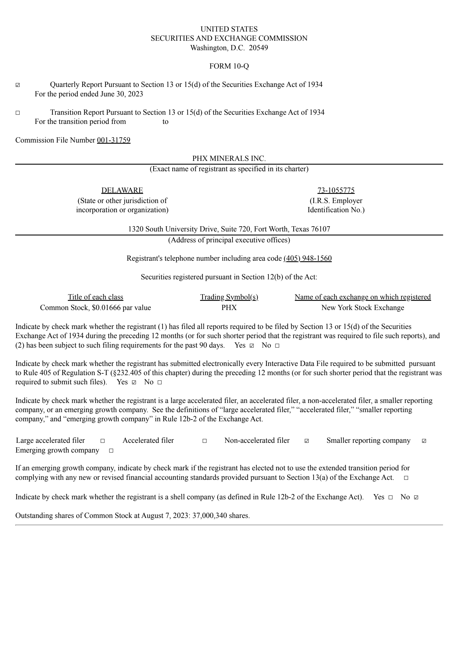PHX Minerals' Q2 2023 Quarterly report