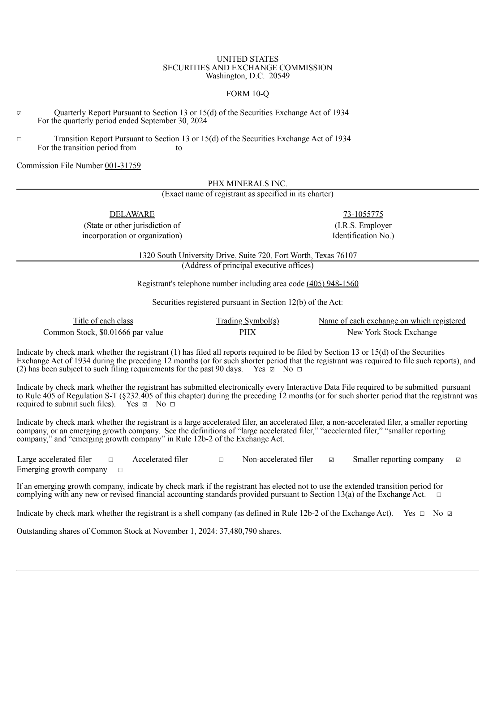 PHX Minerals' Q3 2024 Quarterly report