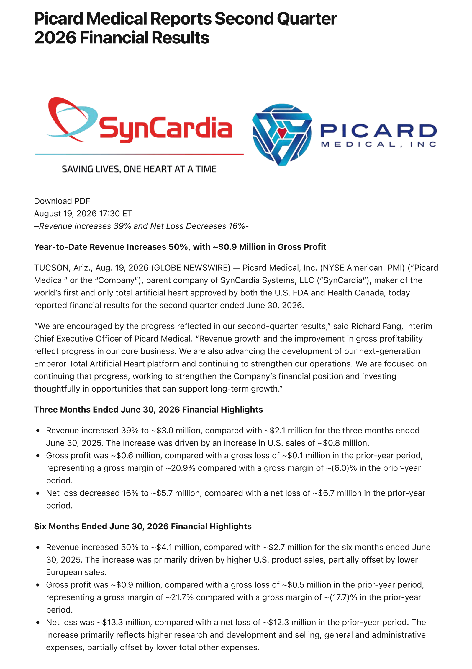 PMI's Q2 2026 Press Release