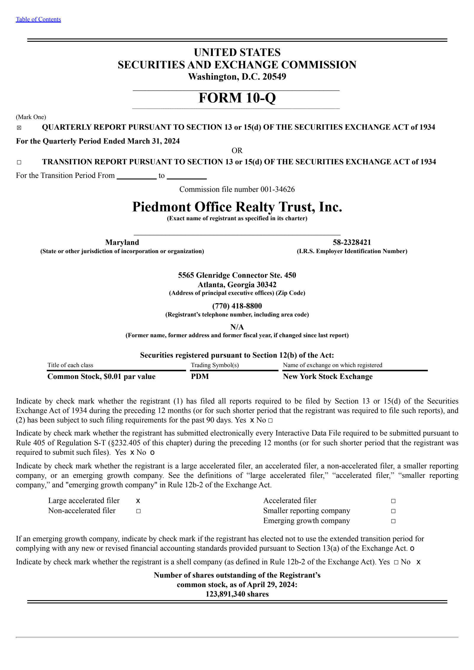 Piedmont Office Realty Trust's Q1 2024 Quarterly report