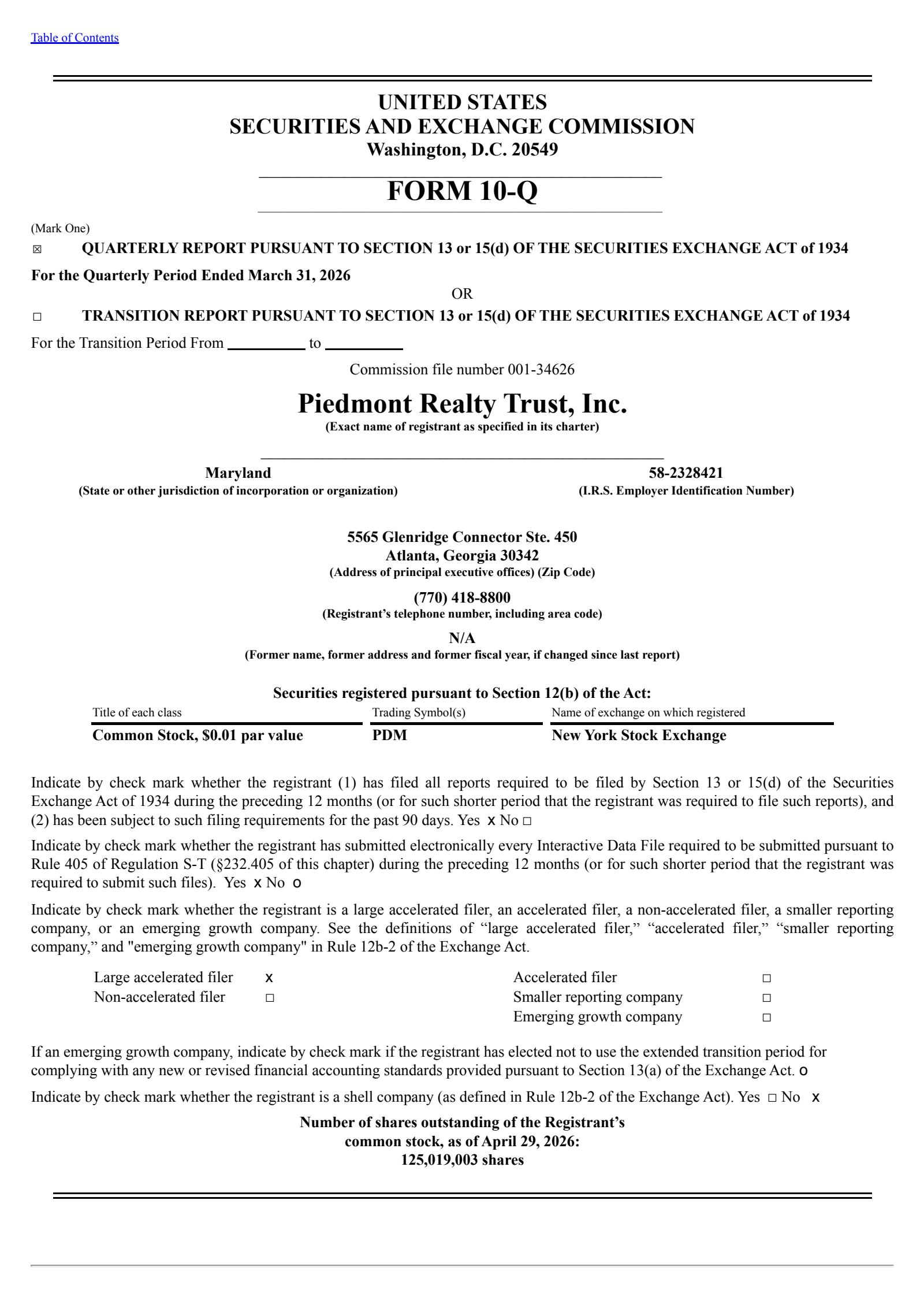 Piedmont Realty Trust's Q1 2026 Quarterly report