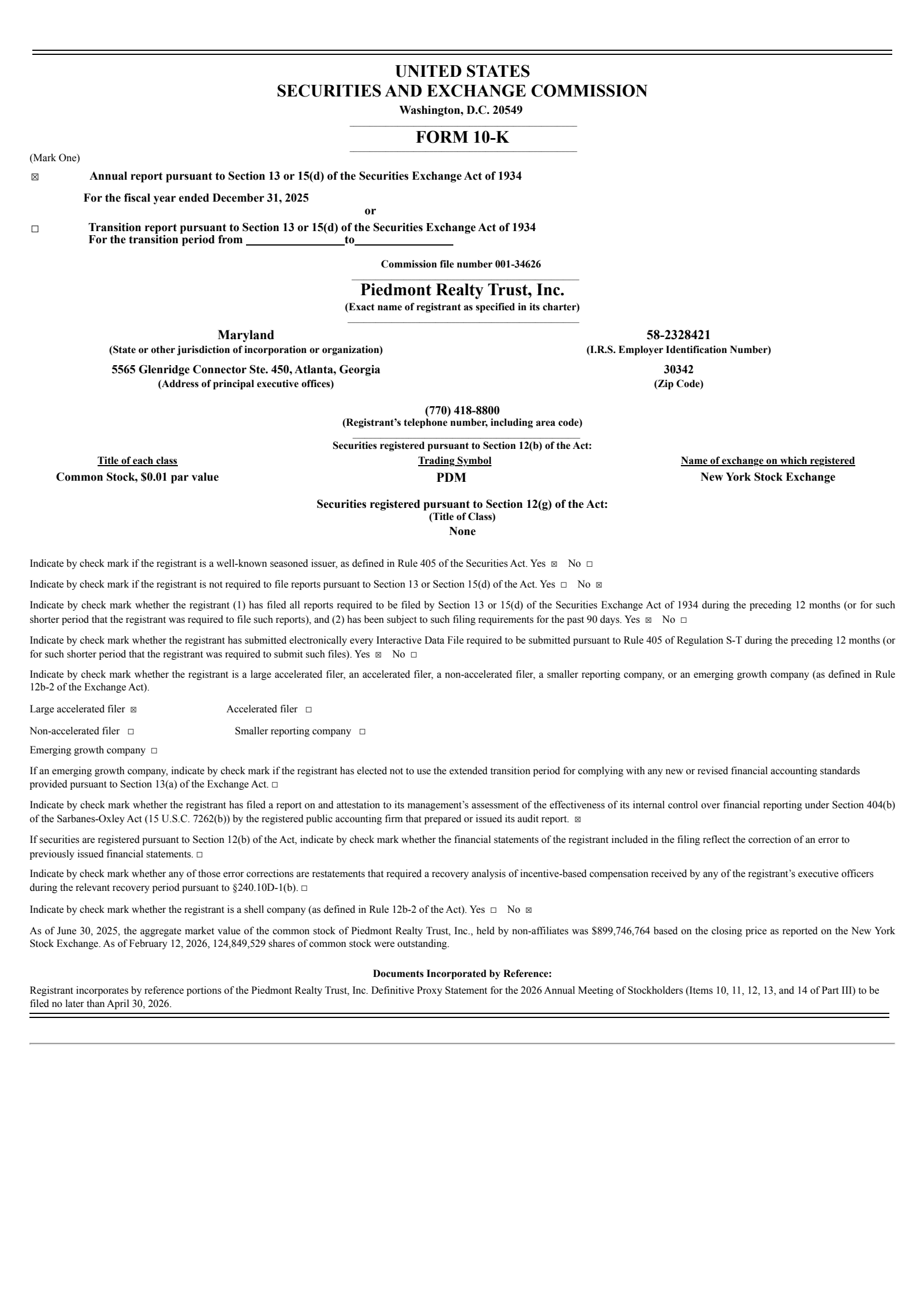 Piedmont Realty Trust's Q4 2025 Annual report