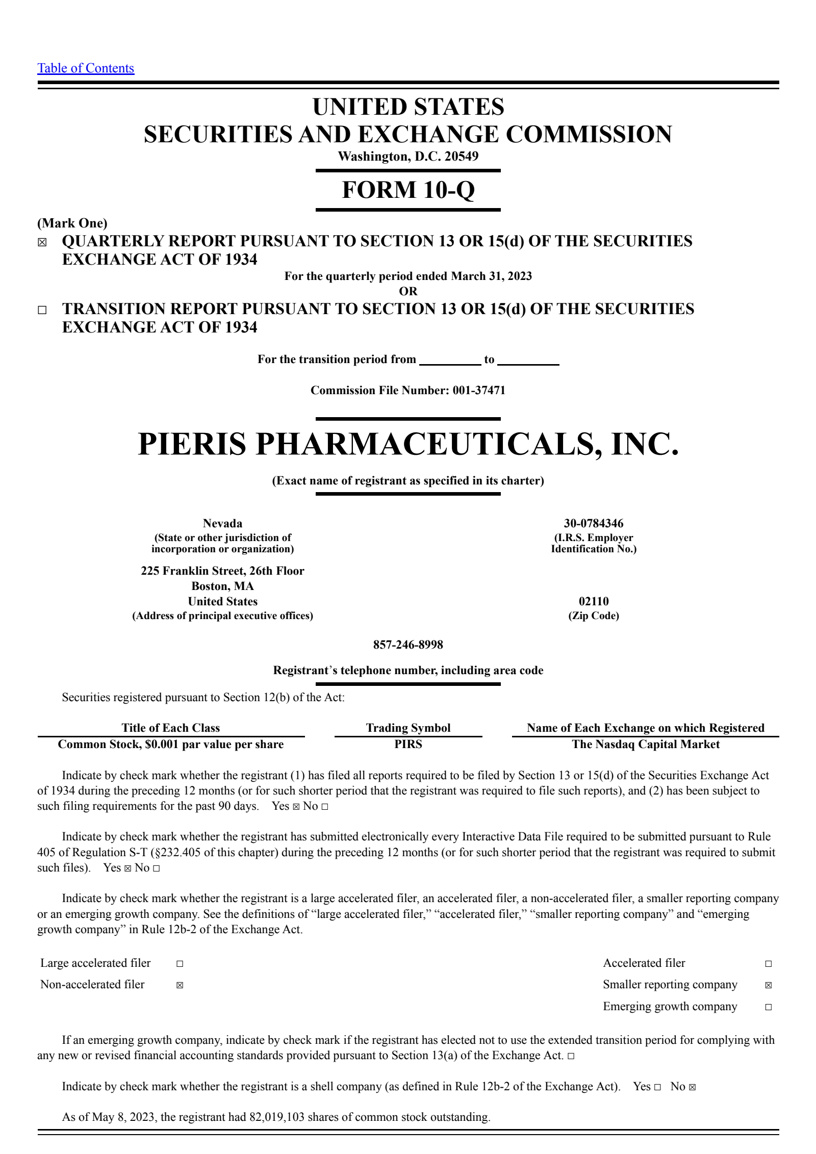 Pieris Pharmaceuticals' Q1 2023 Quarterly report