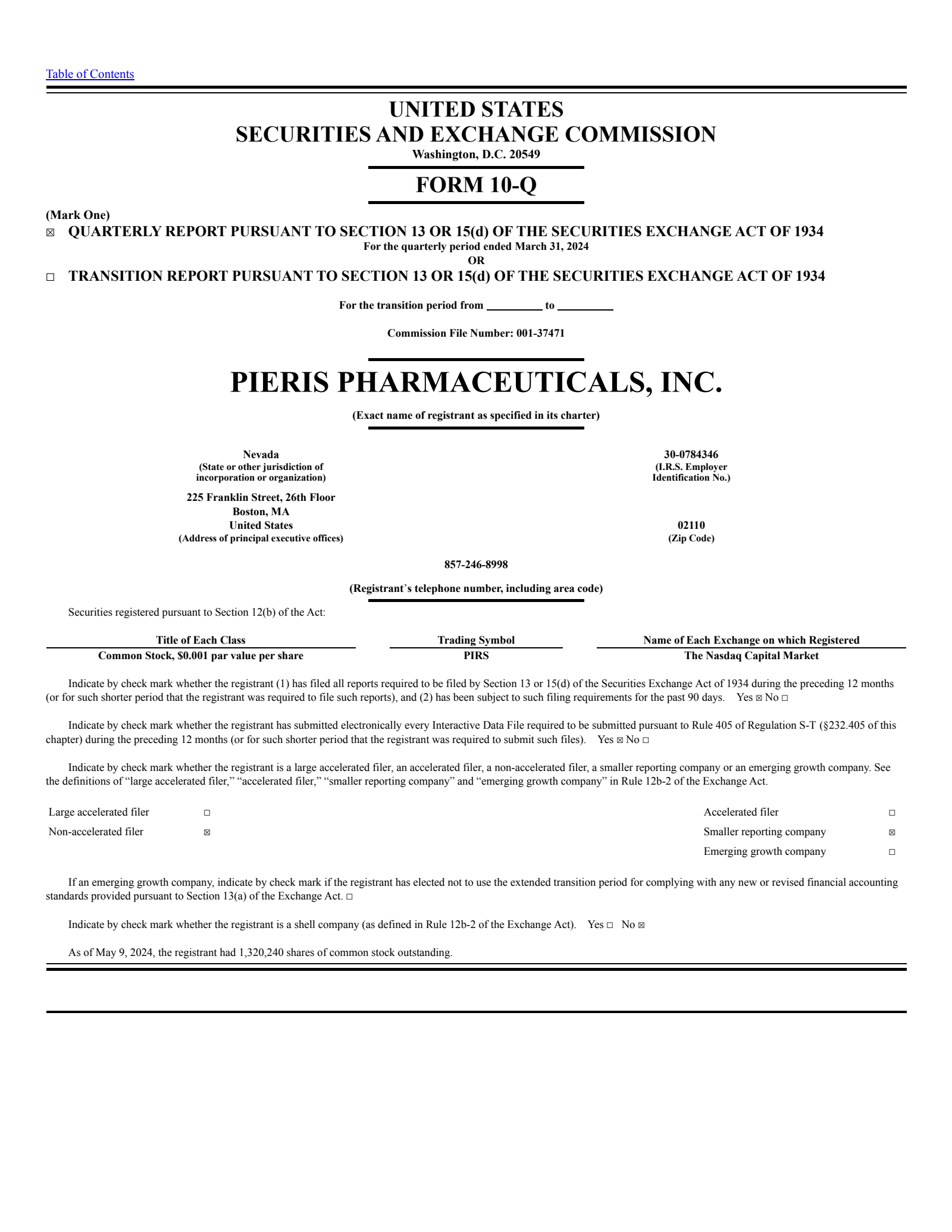 Pieris Pharmaceuticals' Q1 2024 Press Release