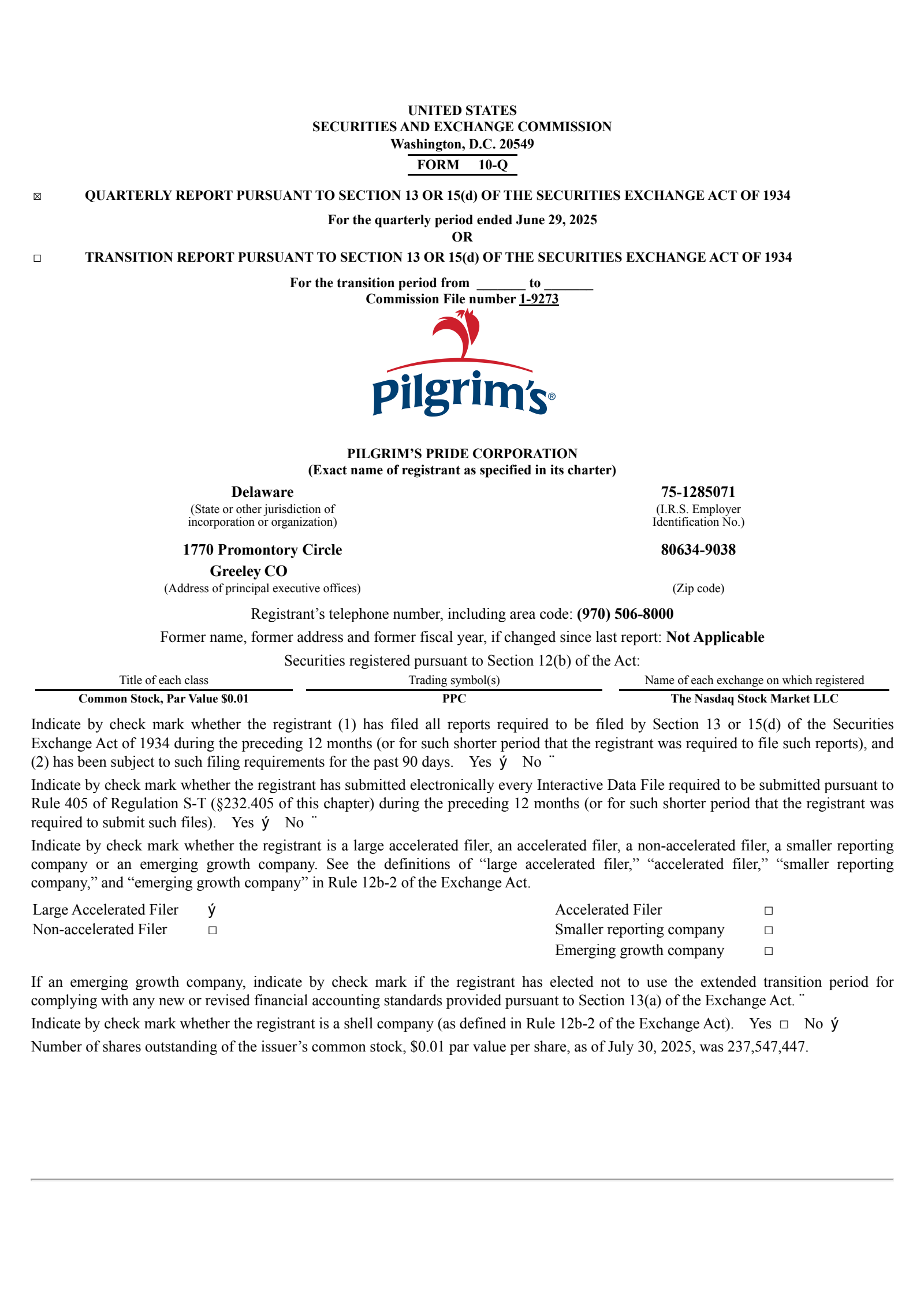 Pilgrim's Pride's Q2 2025 Quarterly report