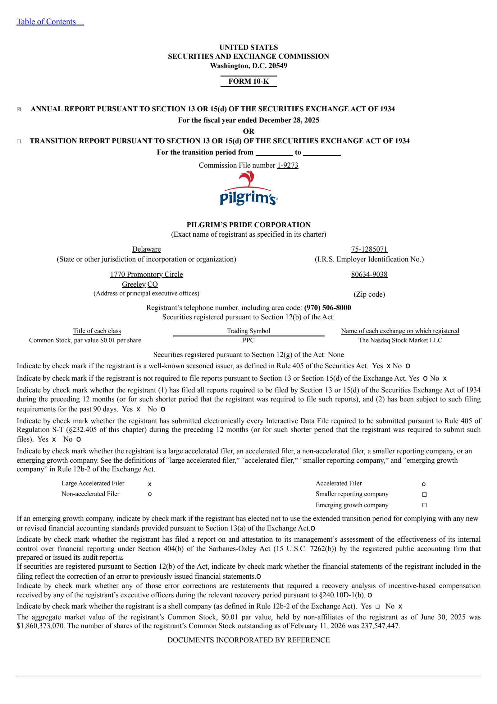 Pilgrim's Pride's Q4 2025 Annual report
