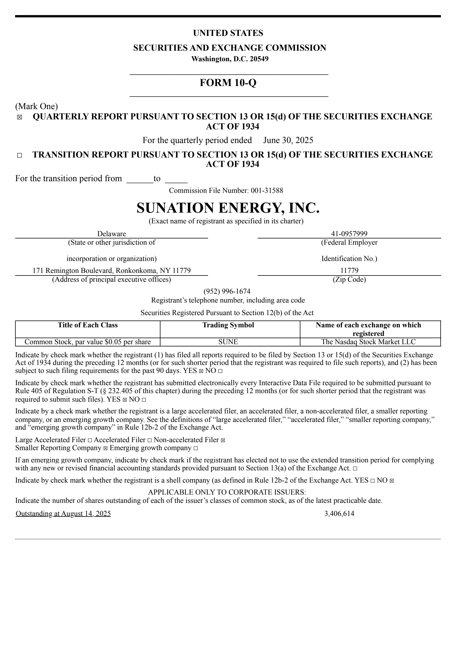 SUNation Energy's Q2 2025 Quarterly report