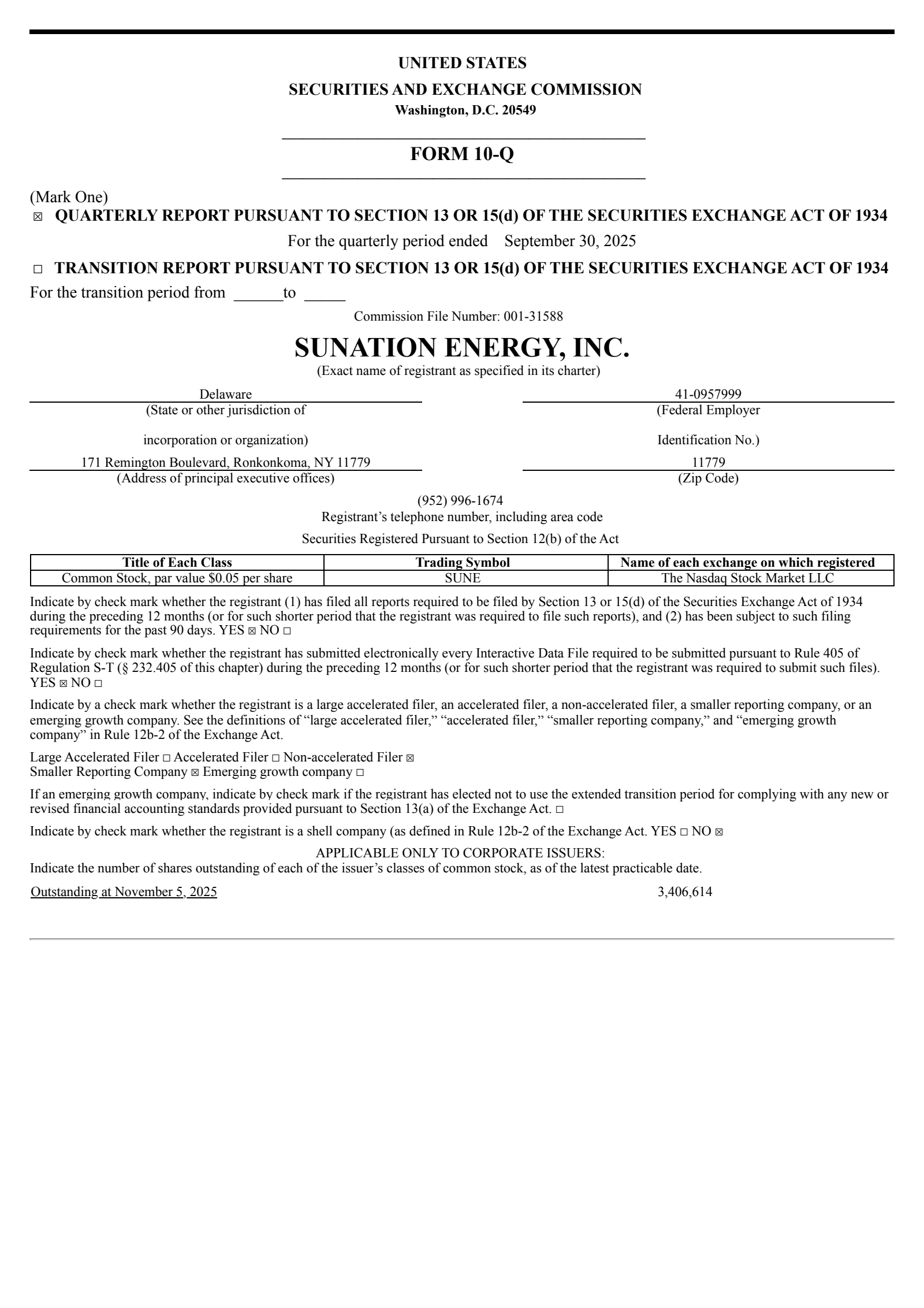 SUNation Energy's Q3 2025 Quarterly Report