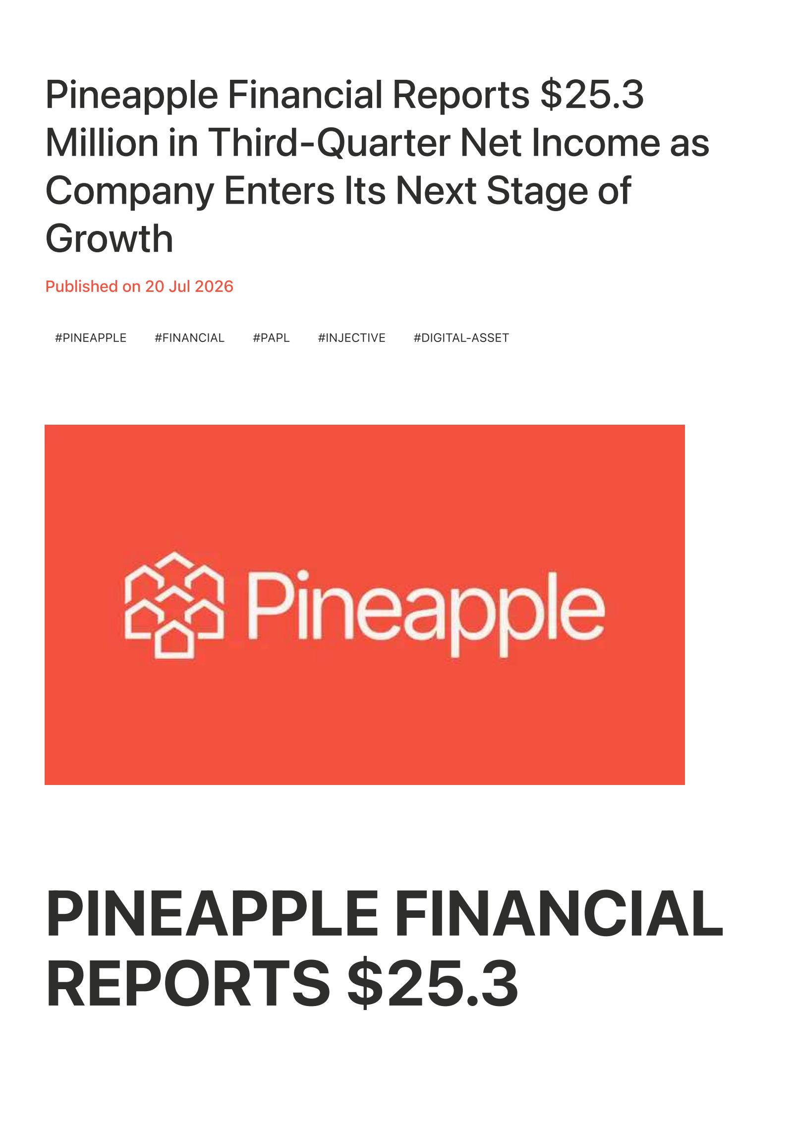 Pineapple Financial's Q3 2026 Press Release