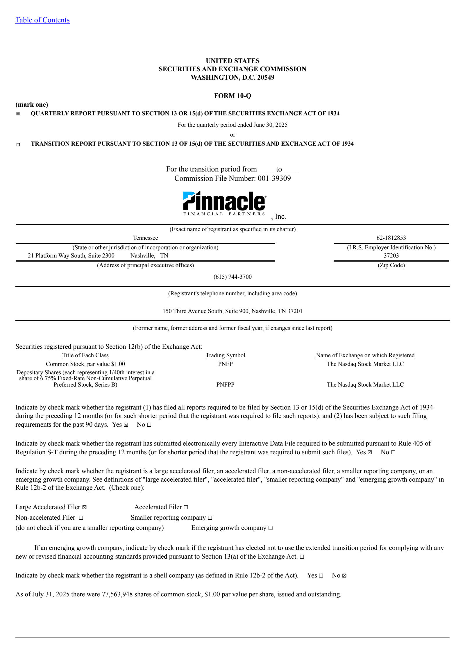 Pinnacle Financial Partners' Q2 2025 Quarterly report