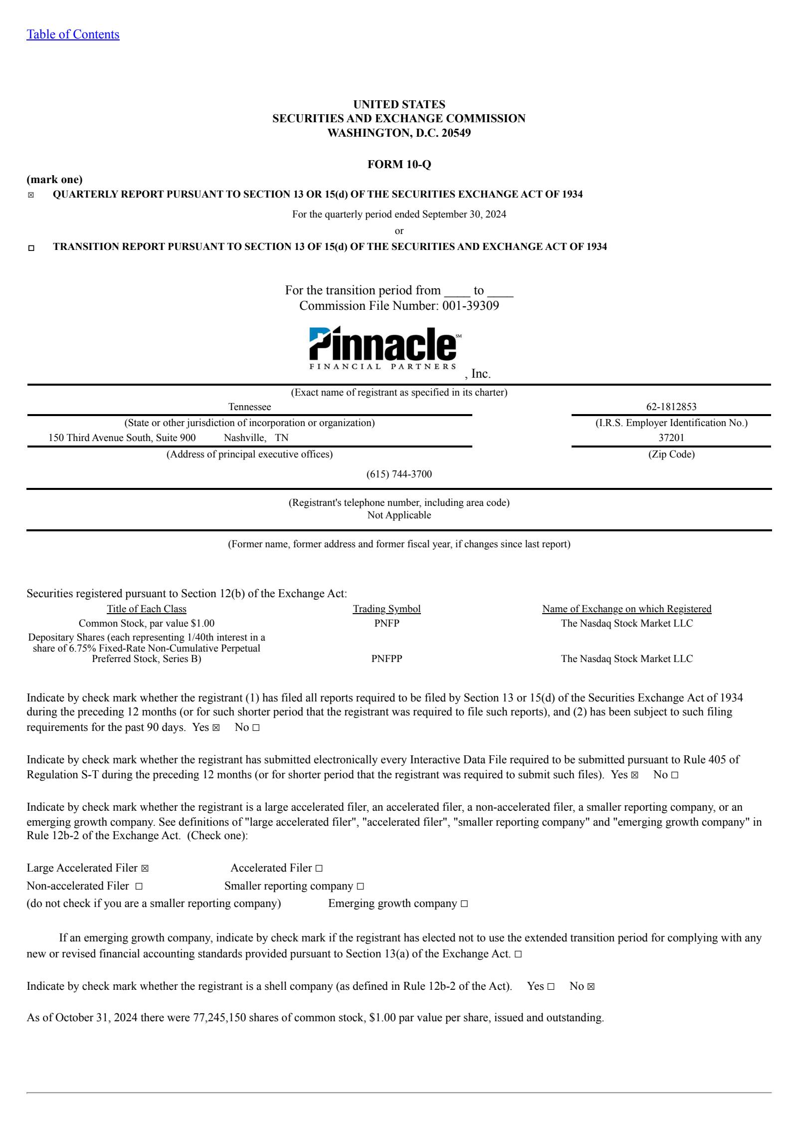 Pinnacle Financial Partners' Q3 2024 Quarterly report