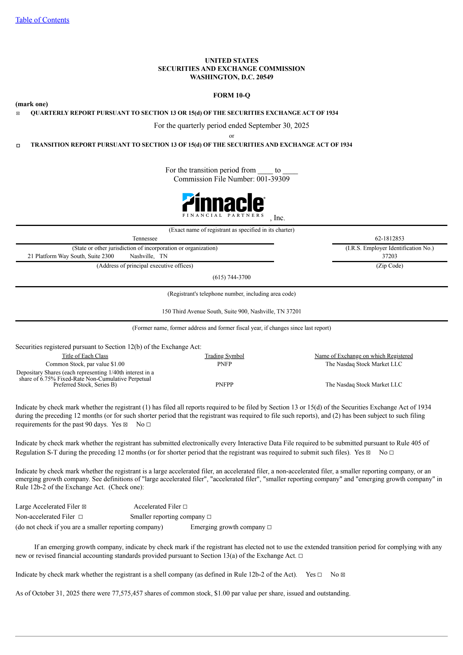 Pinnacle Financial Partners' Q3 2025 Quarterly Report