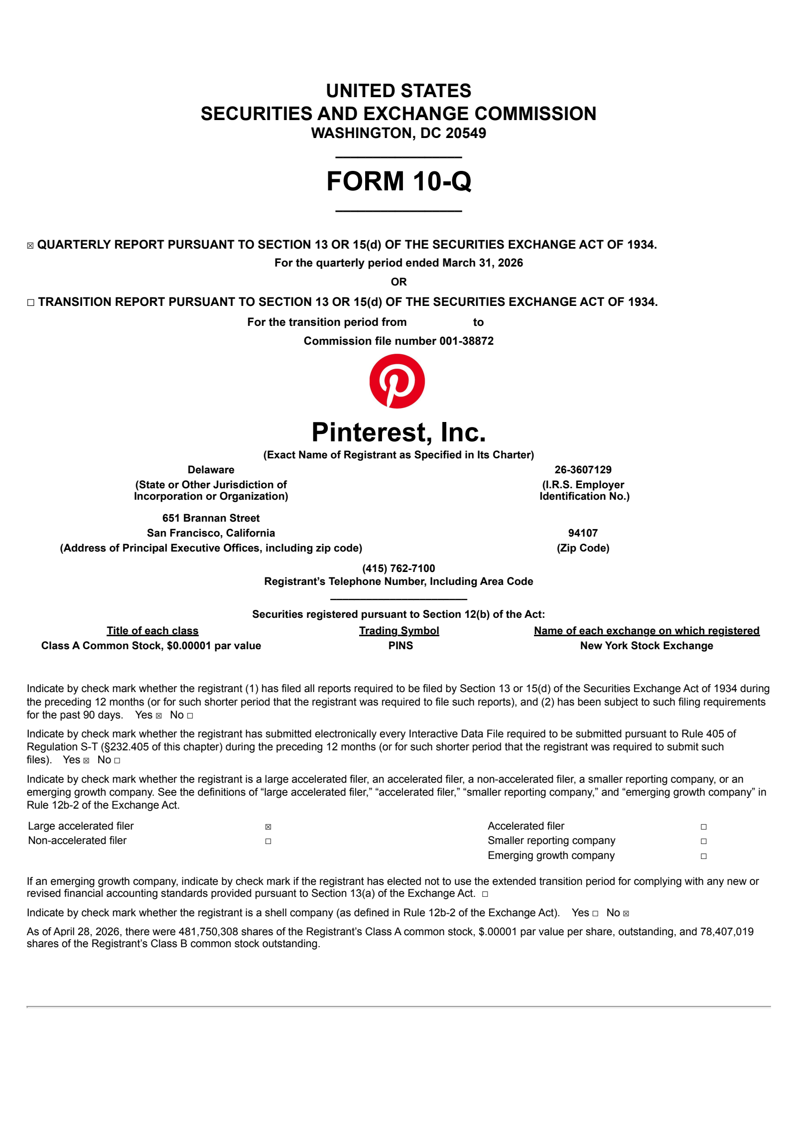 Pinterest's Q1 2026 Quarterly report