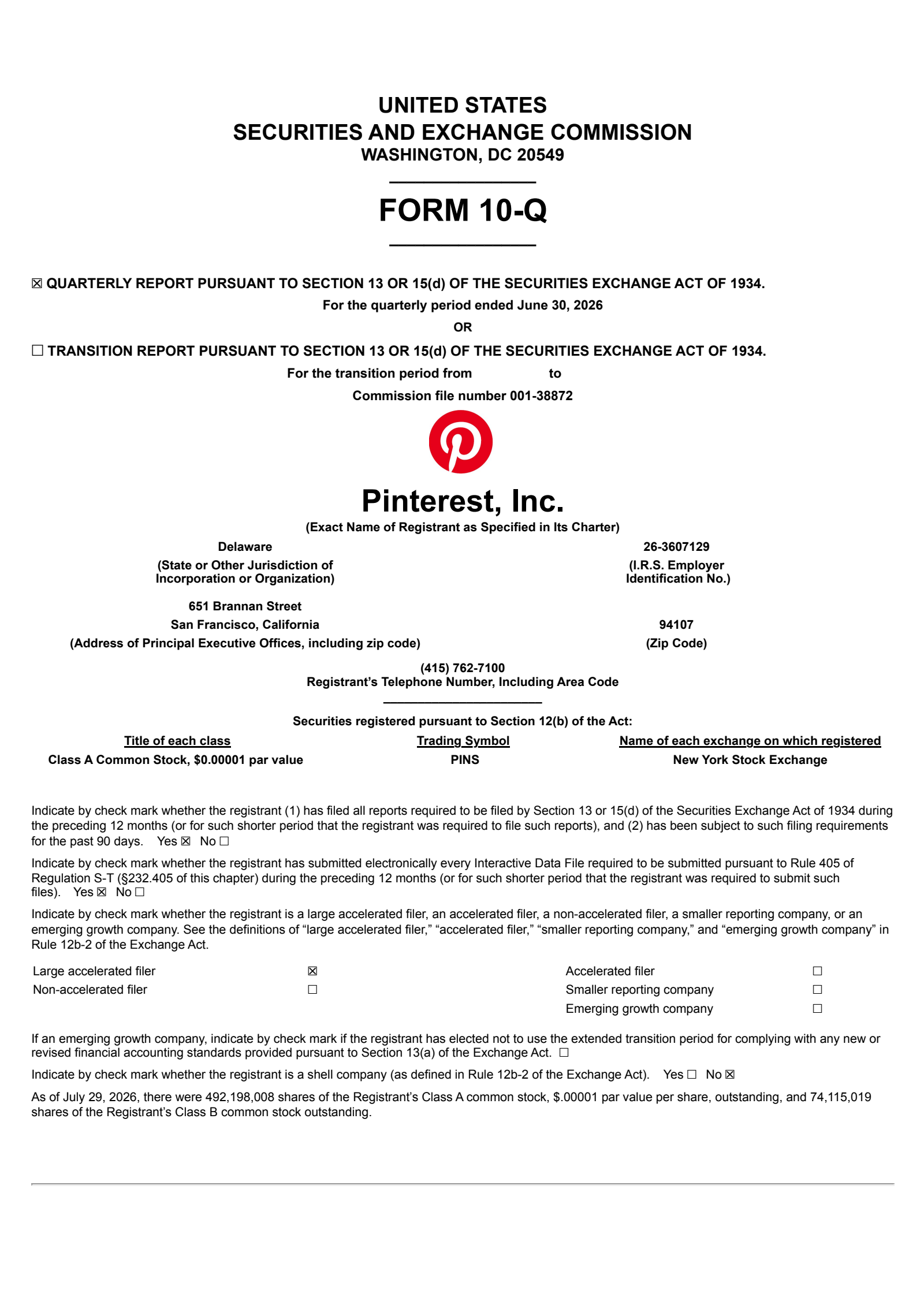 Pinterest's Q2 2026 Quarterly report
