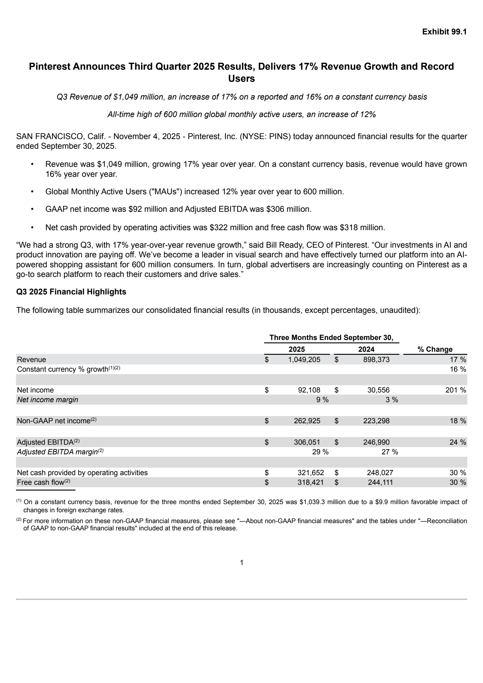 Pinterest's Q3 2025 Earnings Release