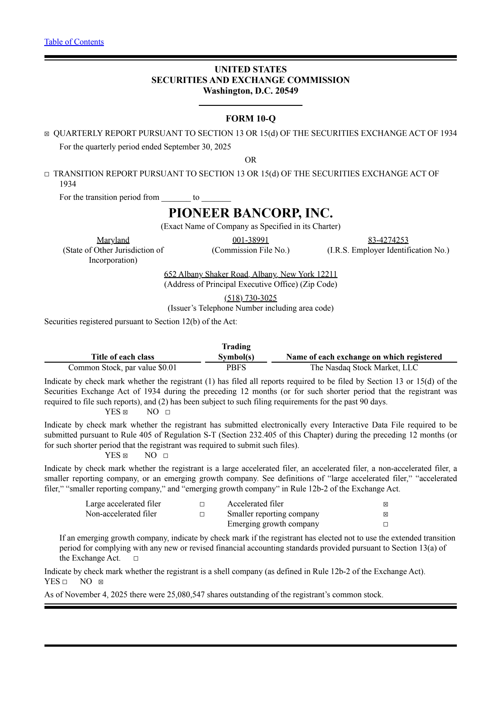 Pioneer Bancorp's Q1 2026 Quarterly Report