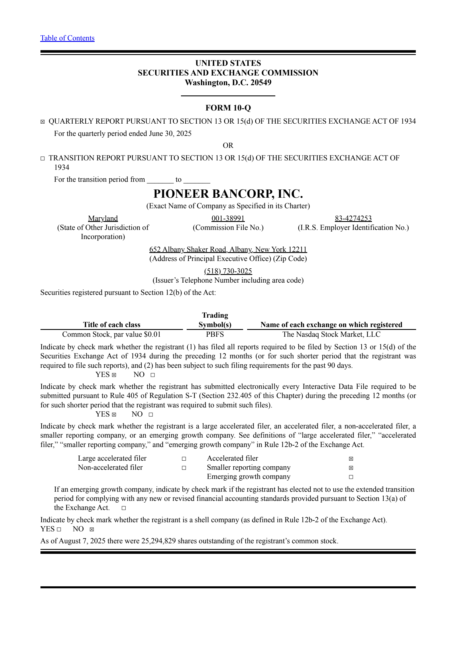 Pioneer Bancorp's Q4 2025 Quarterly report